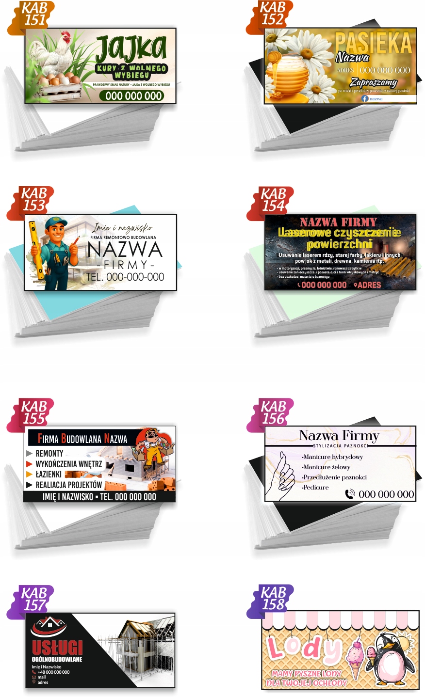 Wizytówki firmowe 200 szt RÓŻNE WZORY do wyboru BORÓWKA AMERYKAŃSKA