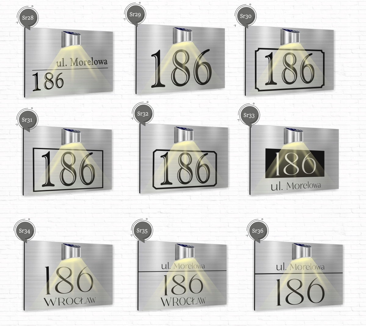 duża TABLICZKA ADRESOWA tablica srebrna numer posesji 40x30 lampka solarna