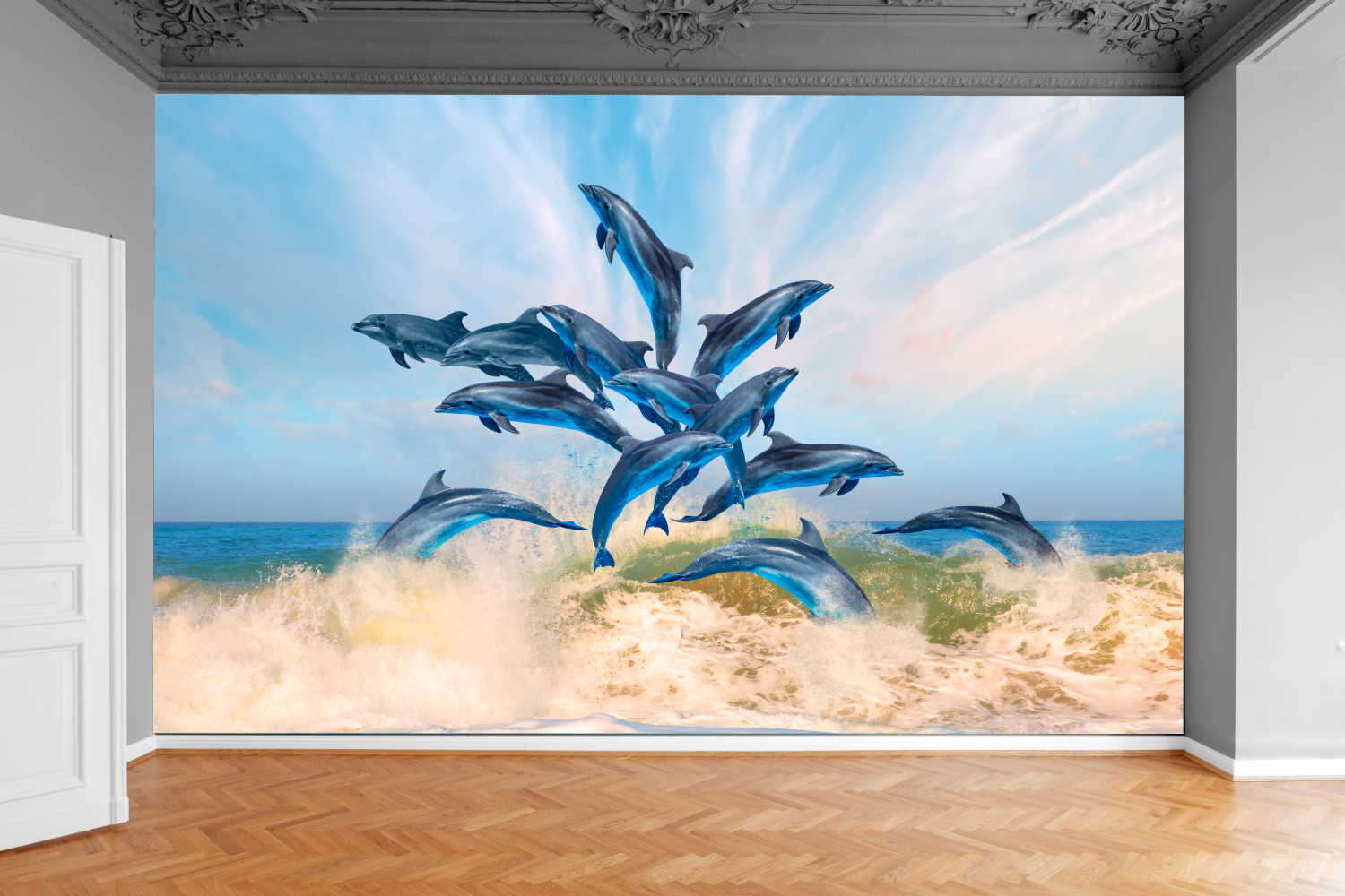 Fototapeta PEJZAŻ MORSKI DELFINY NIEBO 3D 390X280