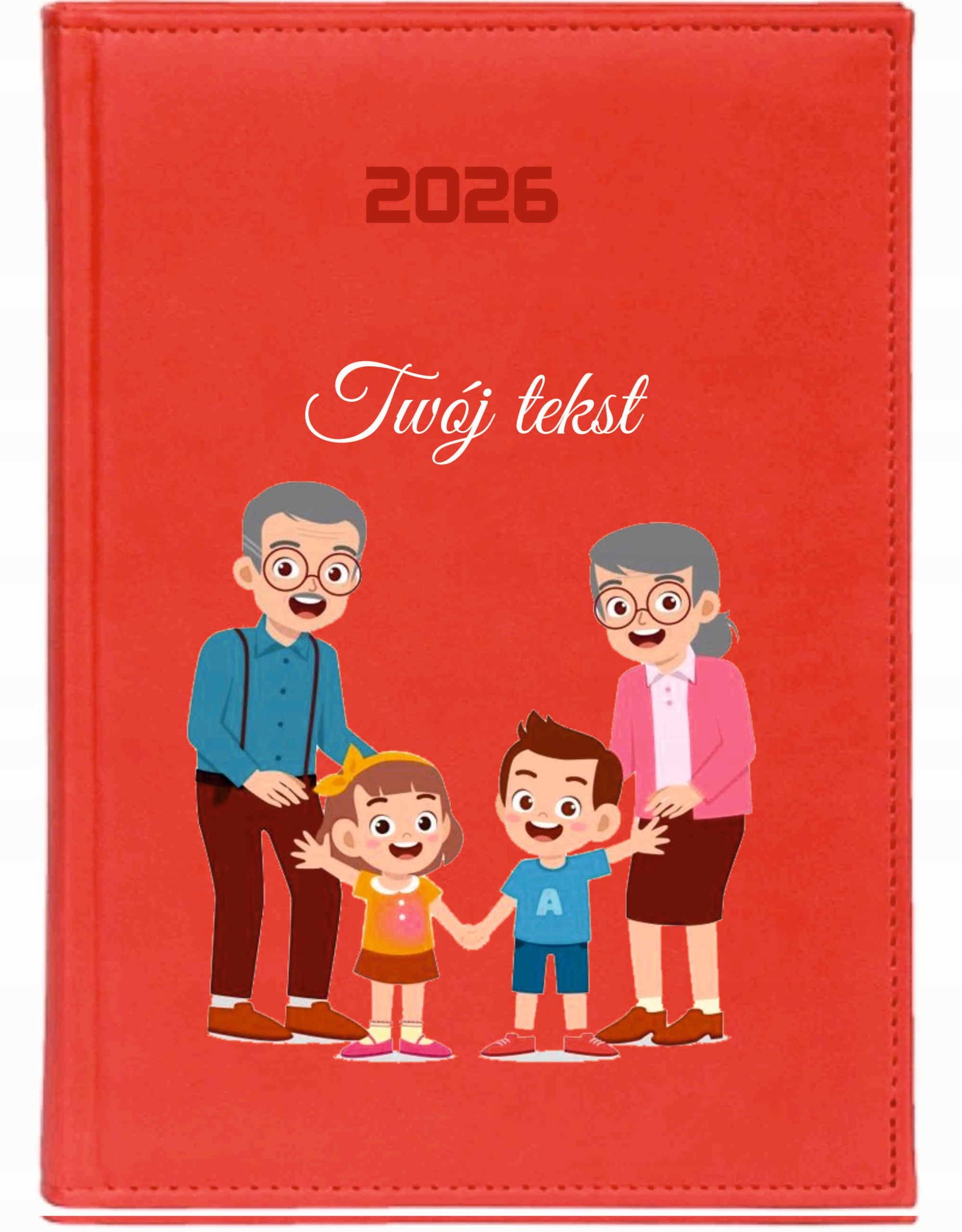 KALENDARZ A5 2026 DZIENNY książkowy NADRUK dla babci dziadka twój tekst