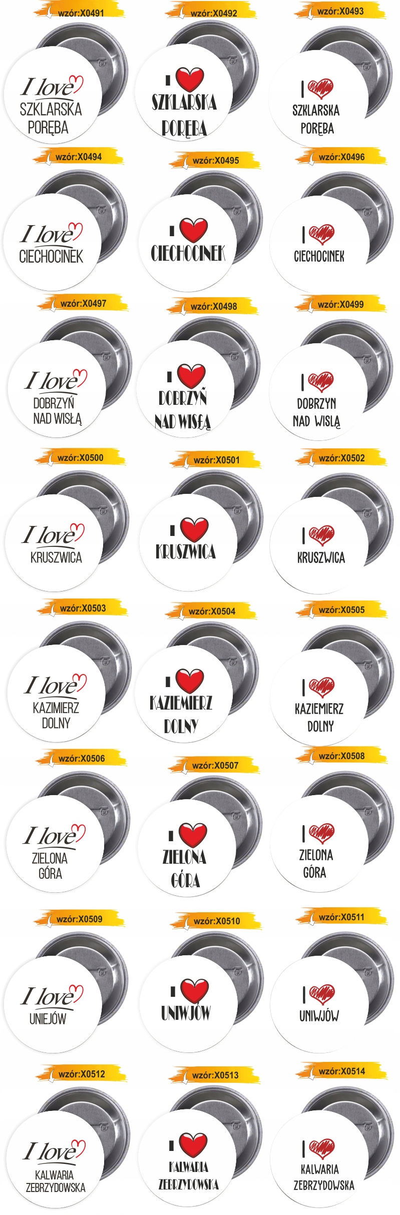 Przypinki buttony I LOVE ZABRZE z grafiką TANIO