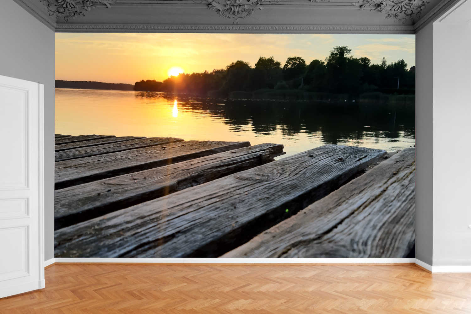 Fototapeta DREWNIANY MOST ZACHÓD SŁOŃCA JEZIORO