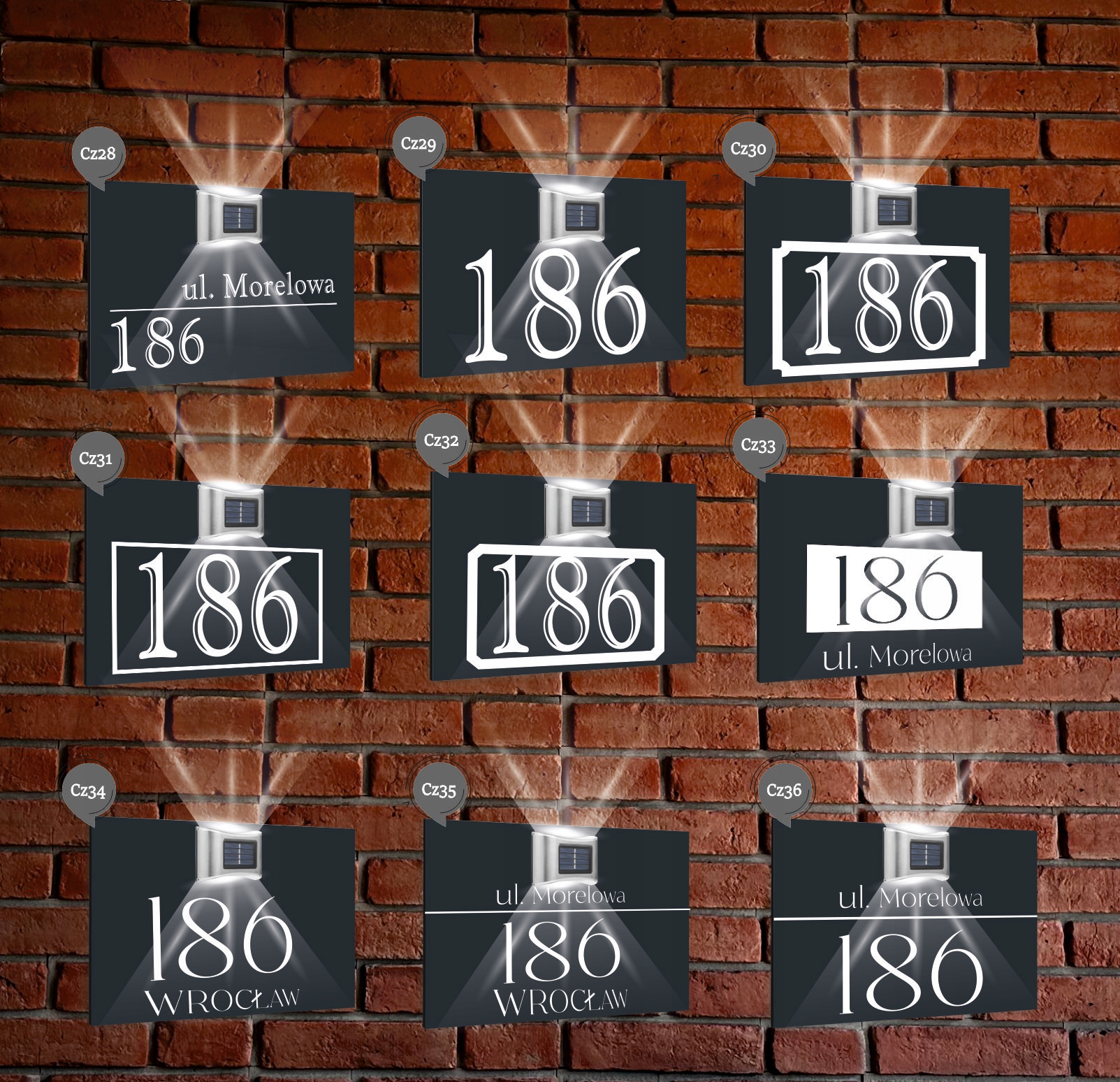 antracyt TABLICZKA ADRESOWA nierdzewna dibond oświetlony numer domu 30x20