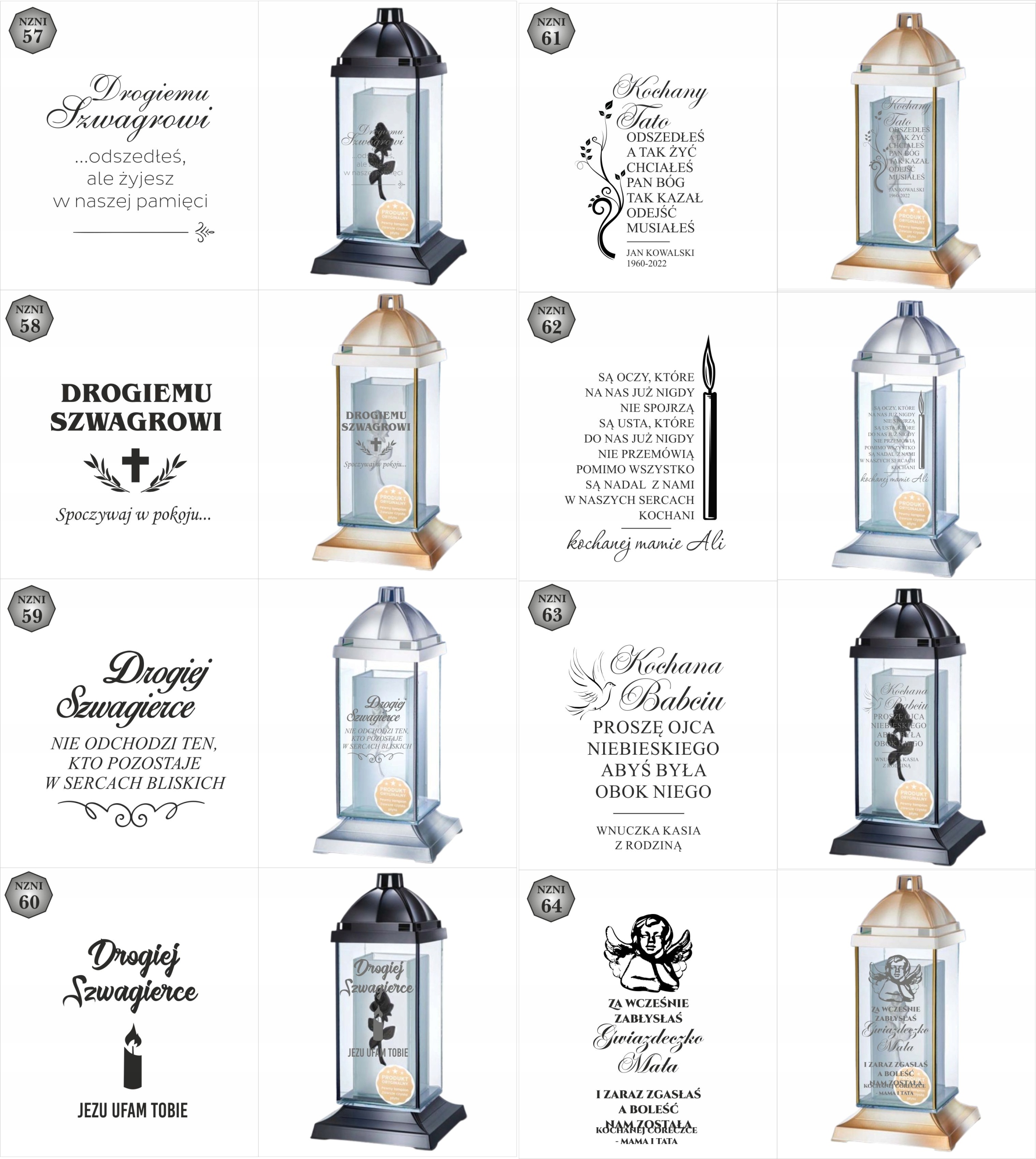 Luksusowy znicz personalizowany cytat grawer z napisem dedykacją inicjałami