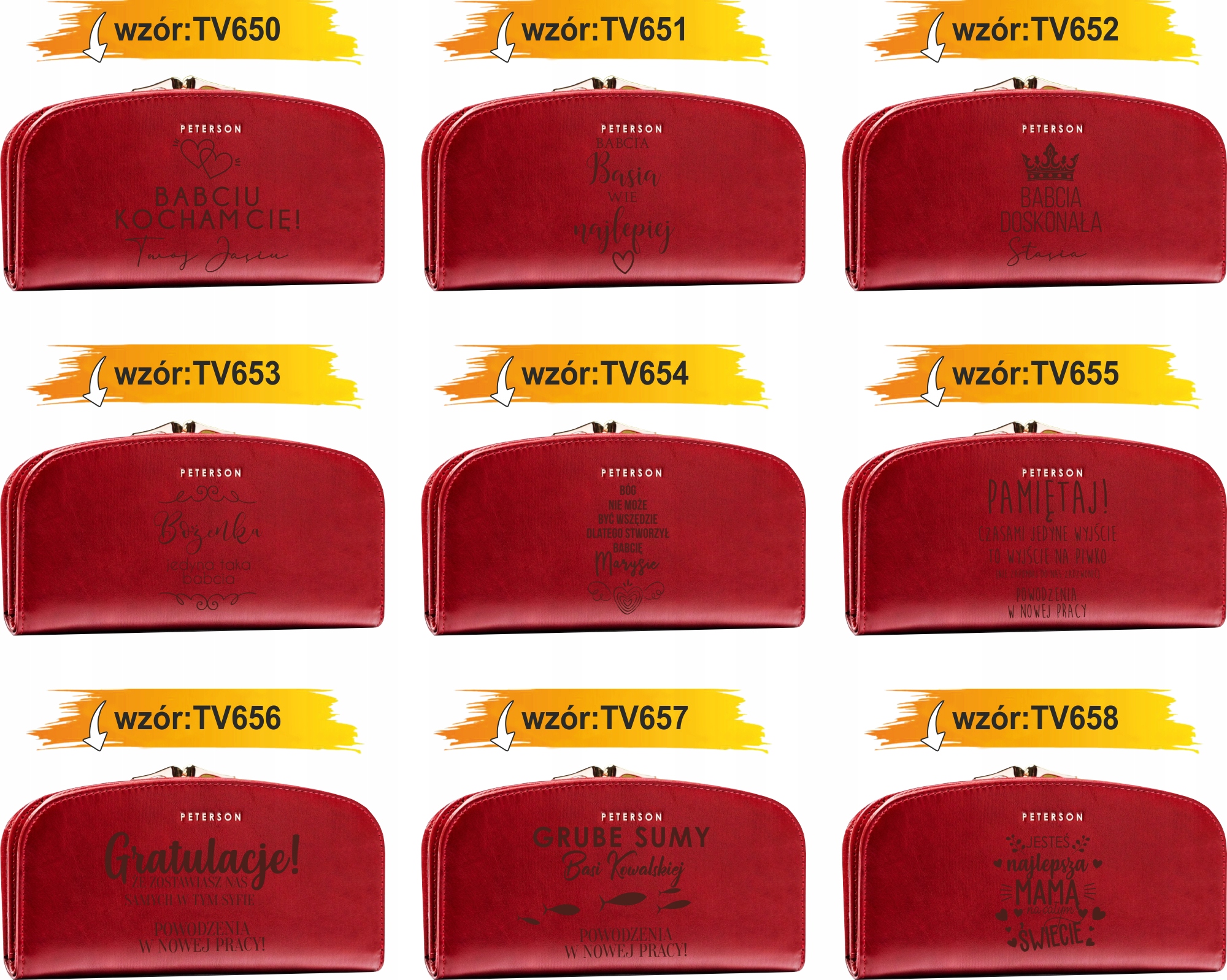 Portfel damski skórzany czerwony GRAWER prezent DLA MAMY twój napis + IMIĘ