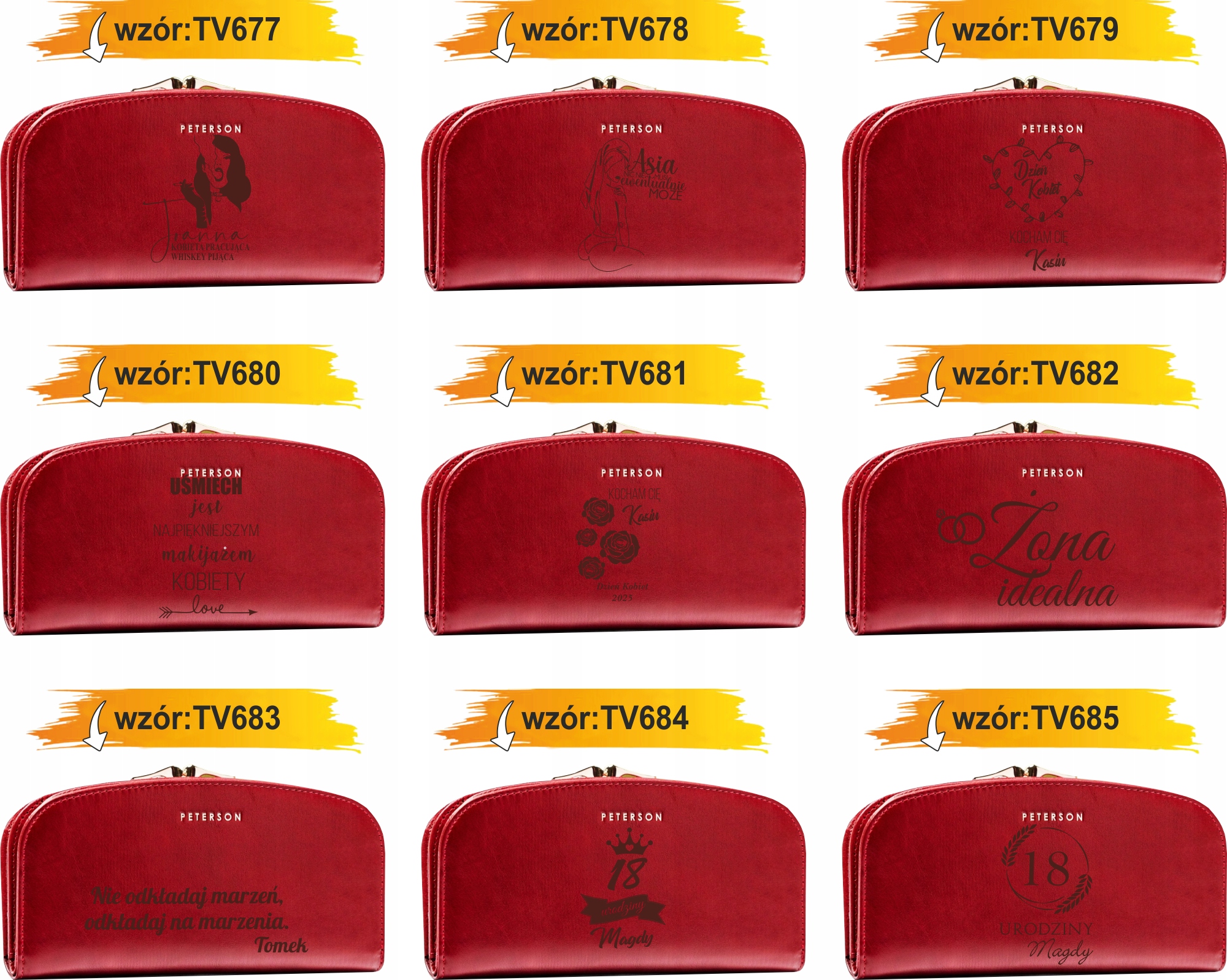 Portfel damski skórzany czerwony GRAWER prezent DLA MAMY twój napis + IMIĘ