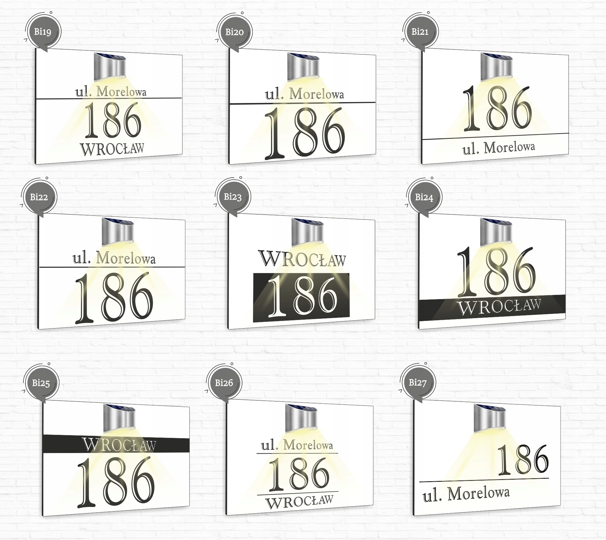 duża TABLICZKA ADRESOWA dibond biała numer posesji 40x30 lampka led