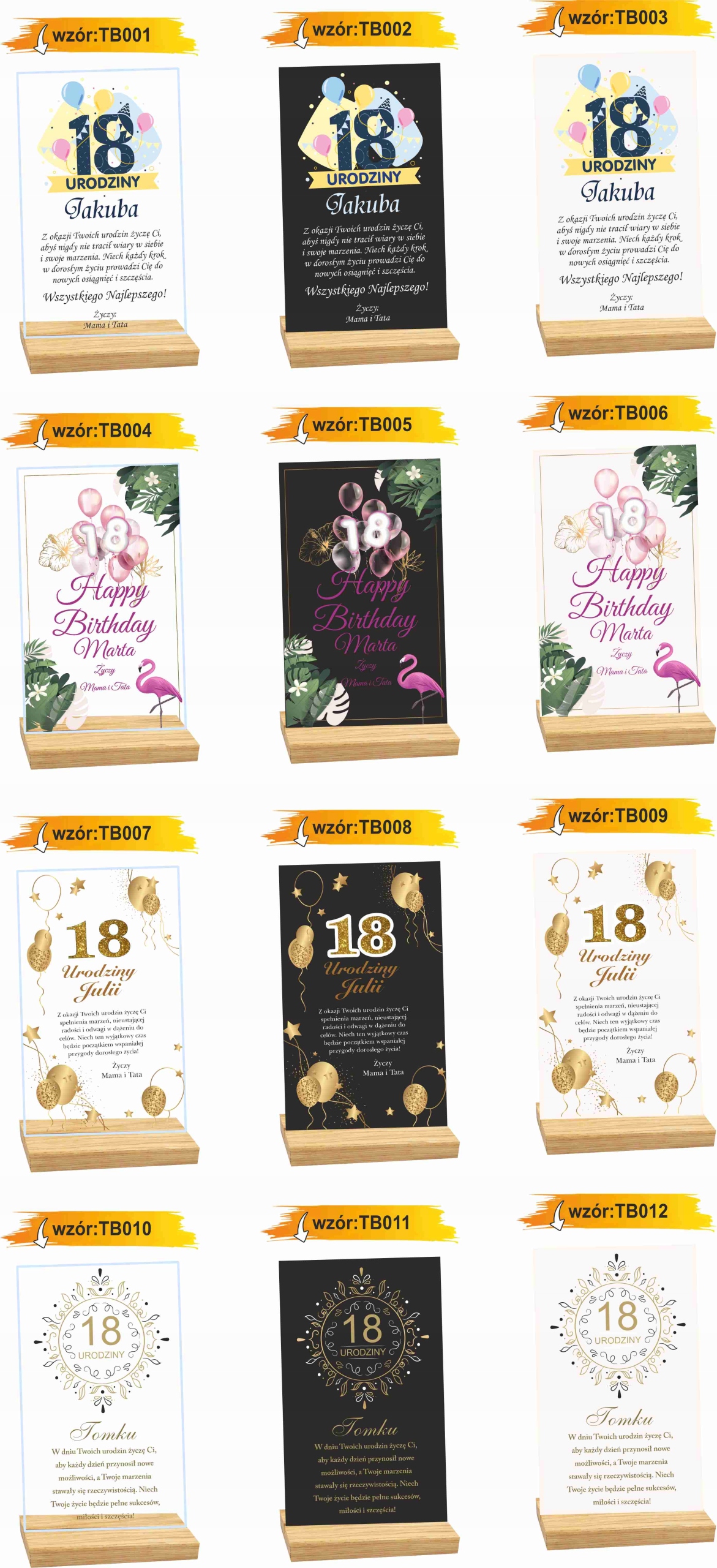 STATUETKA RAMKA z podstawką 18 urodziny personalizowany prezent nadruk UV