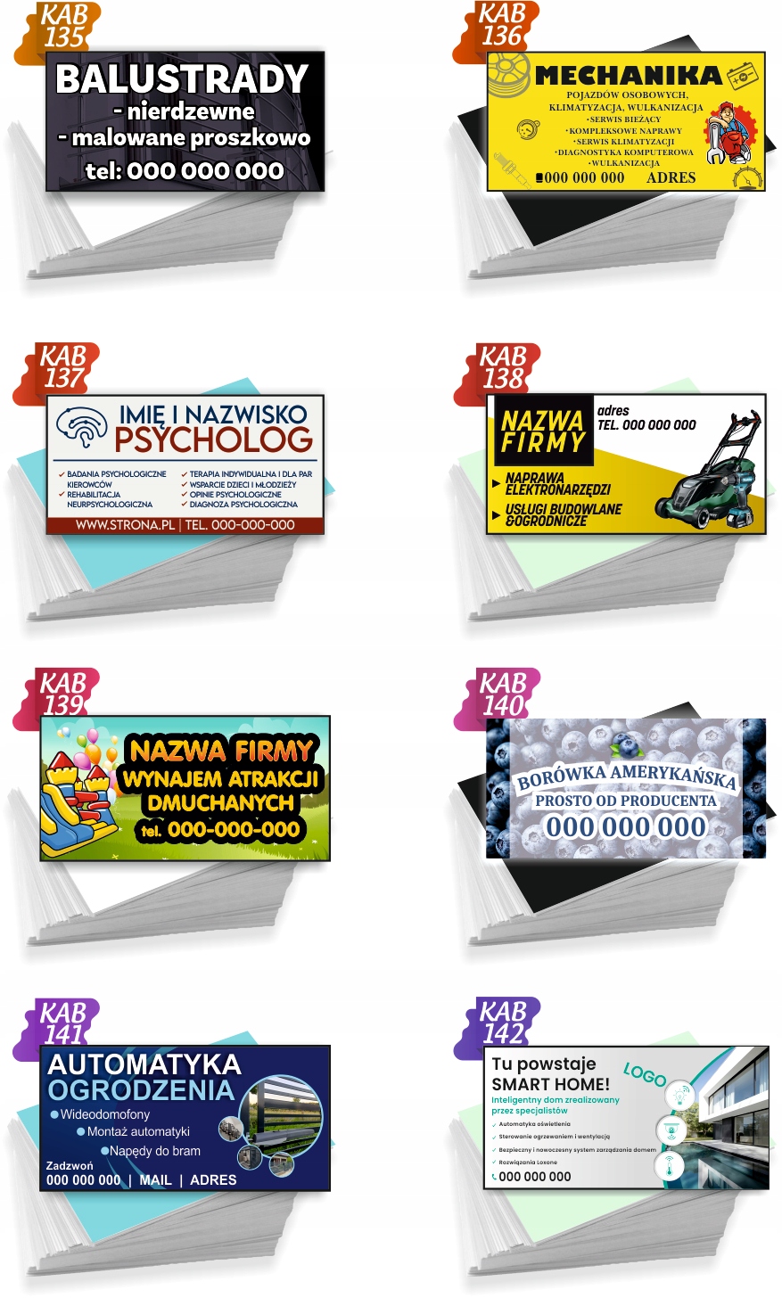 Wizytówki firmowe 200 szt RÓŻNE WZORY do wyboru BORÓWKA AMERYKAŃSKA