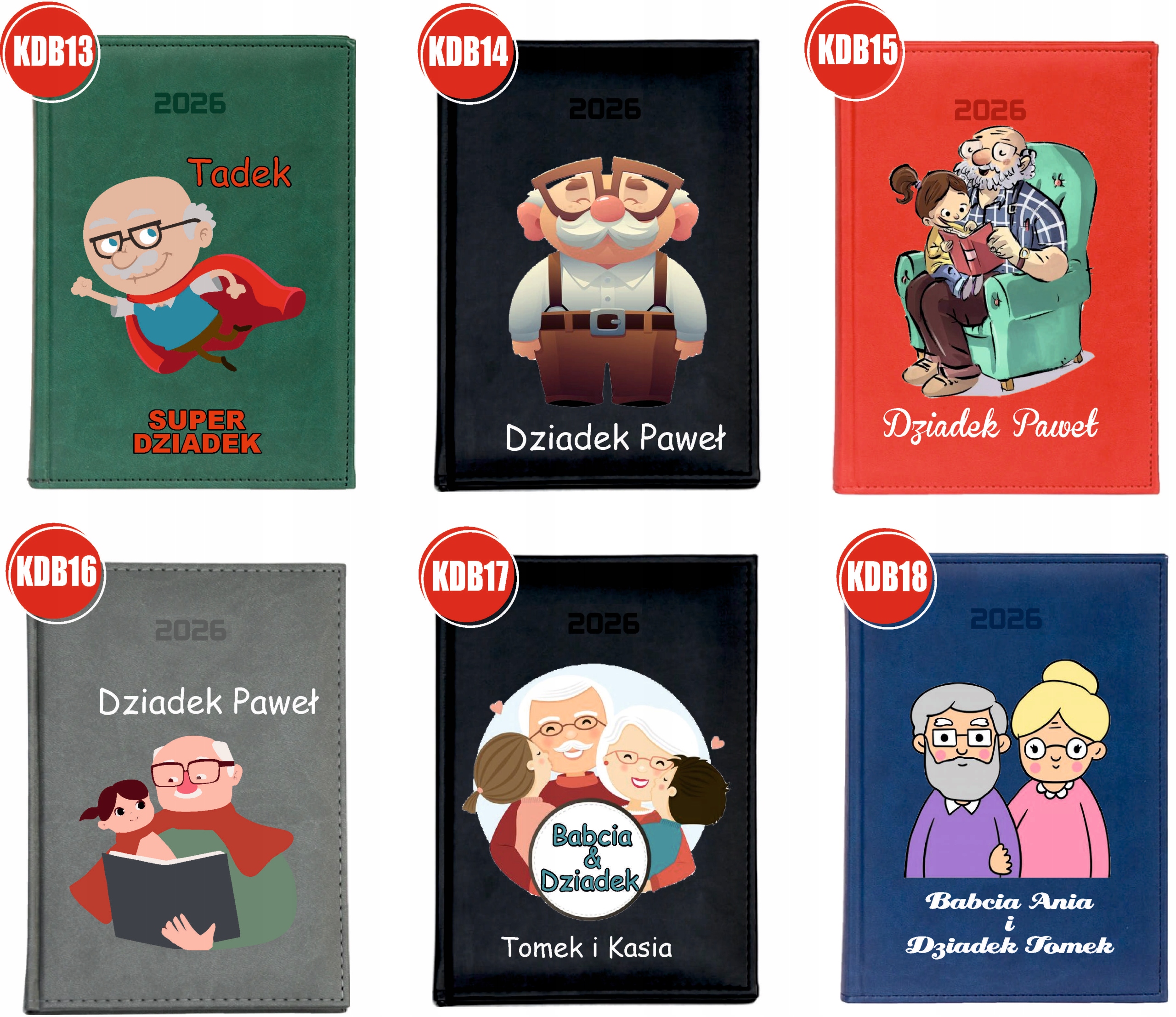 duży KALENDARZ A4 2026 DZIENNY KSIAŻKOWY NADRUK DLA BABCI I DZIADKA + tekst