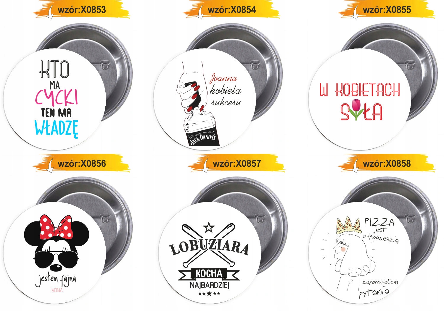 Przypinki buttony Dzień kobiet super wzory HIT