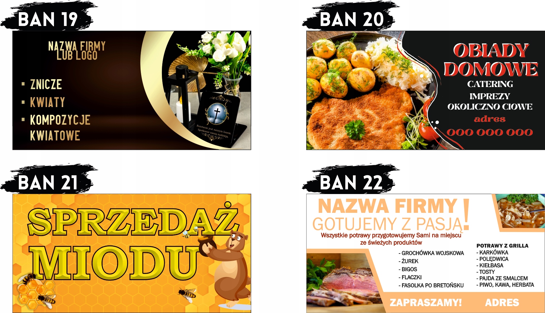 BANER REKLAMOWY OCZKOWANY 200x100 cm RÓŻNE WZORY SPRZEDAŻ MIODU