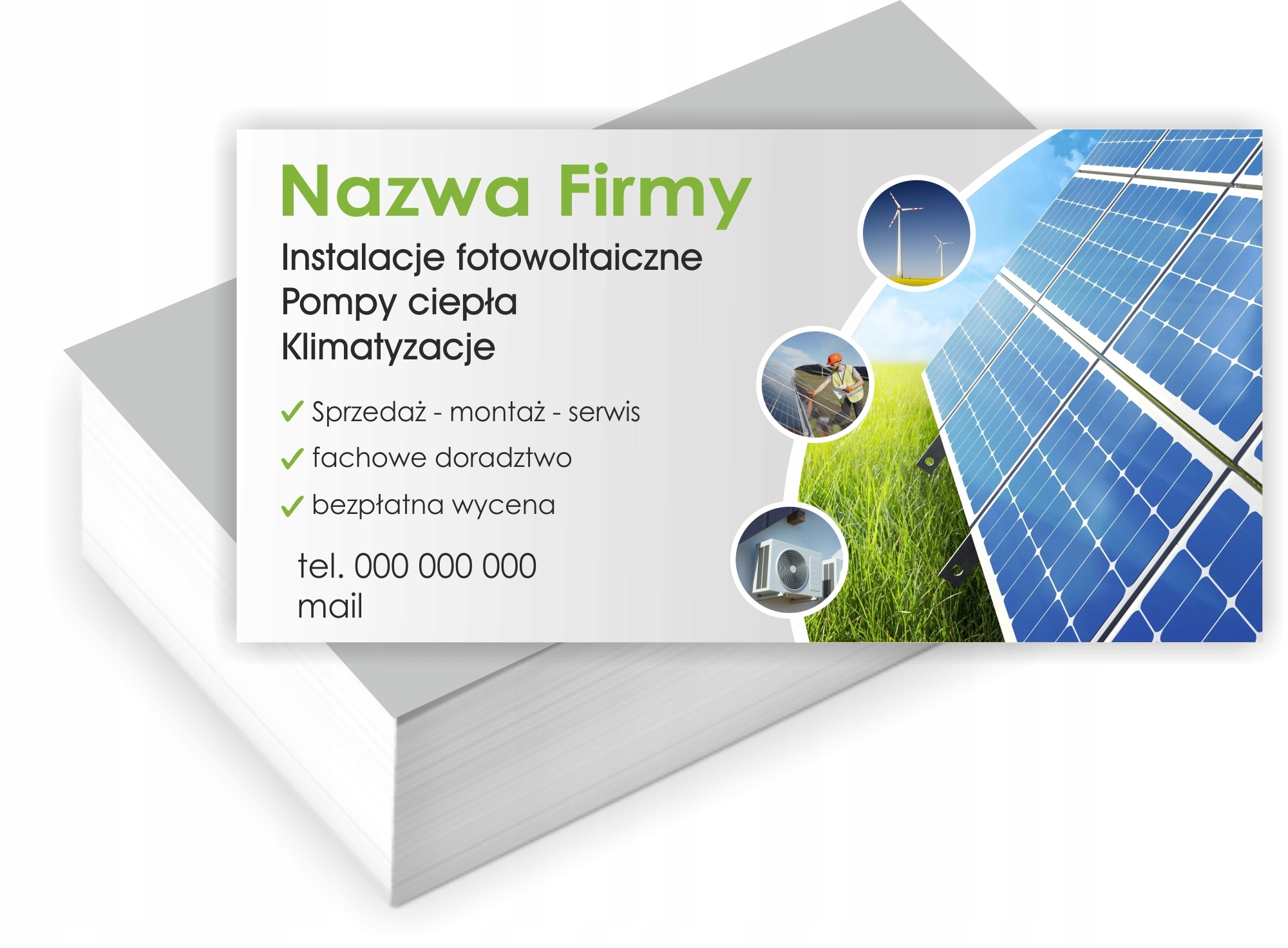 Wizytówki firmowe PROJEKT GRATIS 1000 sztuk INSTALACJE FOTOWOLTAICZNE