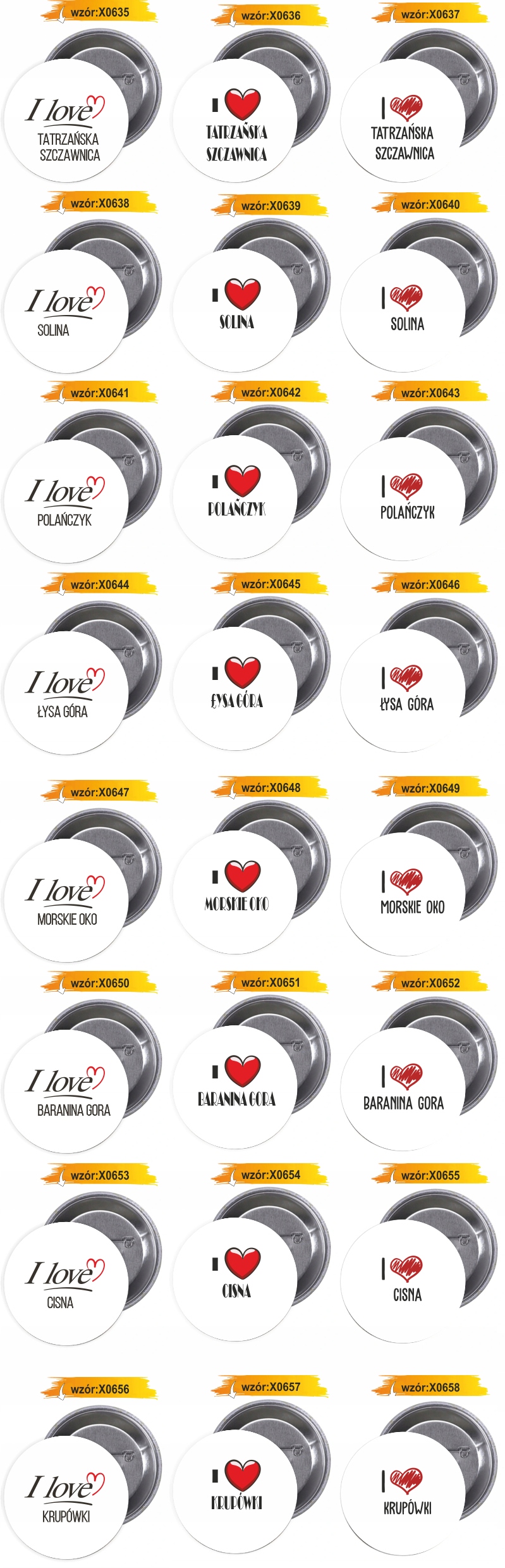 Przypinki buttony I LOVE PODHALE z grafiką HIT