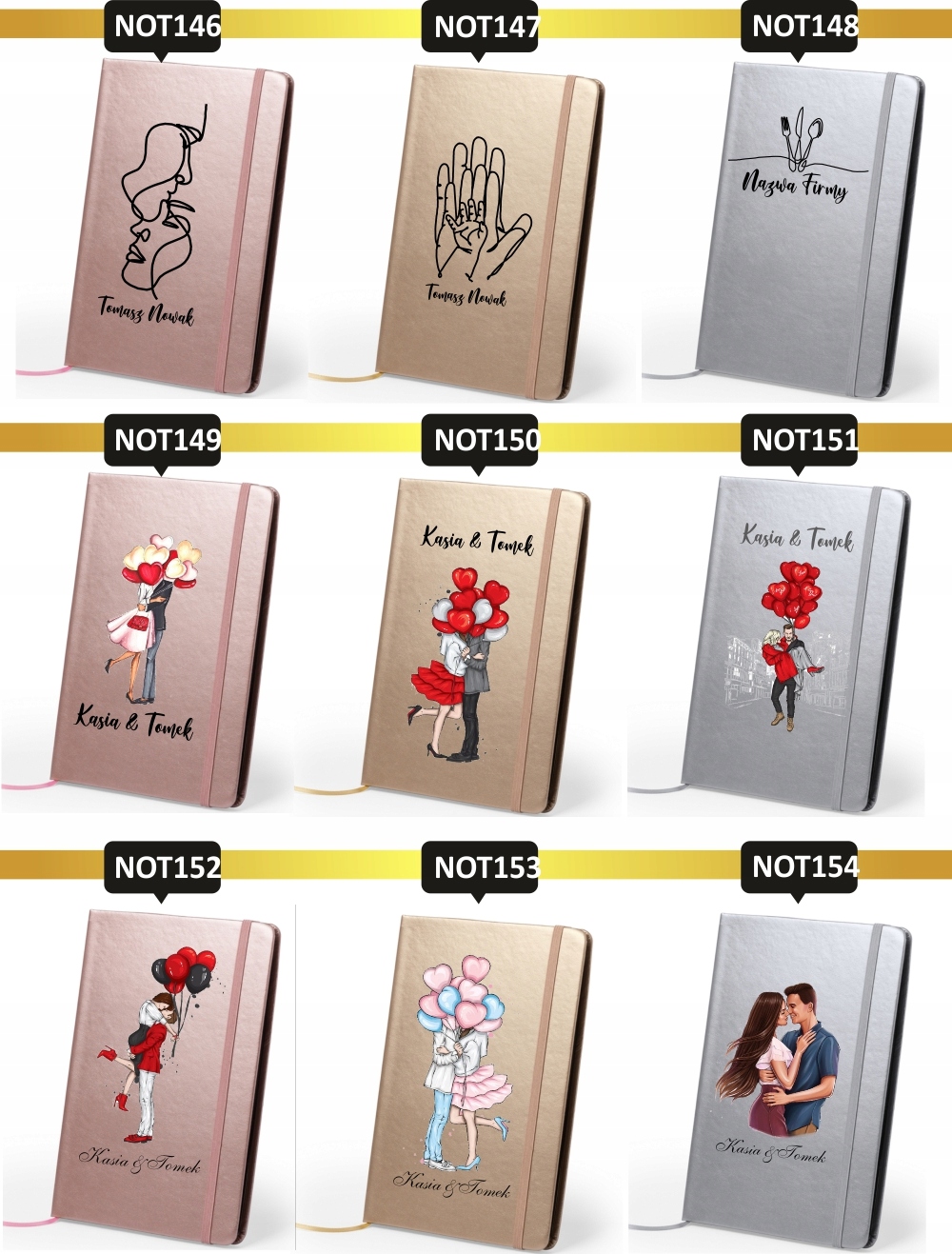 Notes metaliczny A5 nadruk UV WALENTYNKI gift NOTATNIK