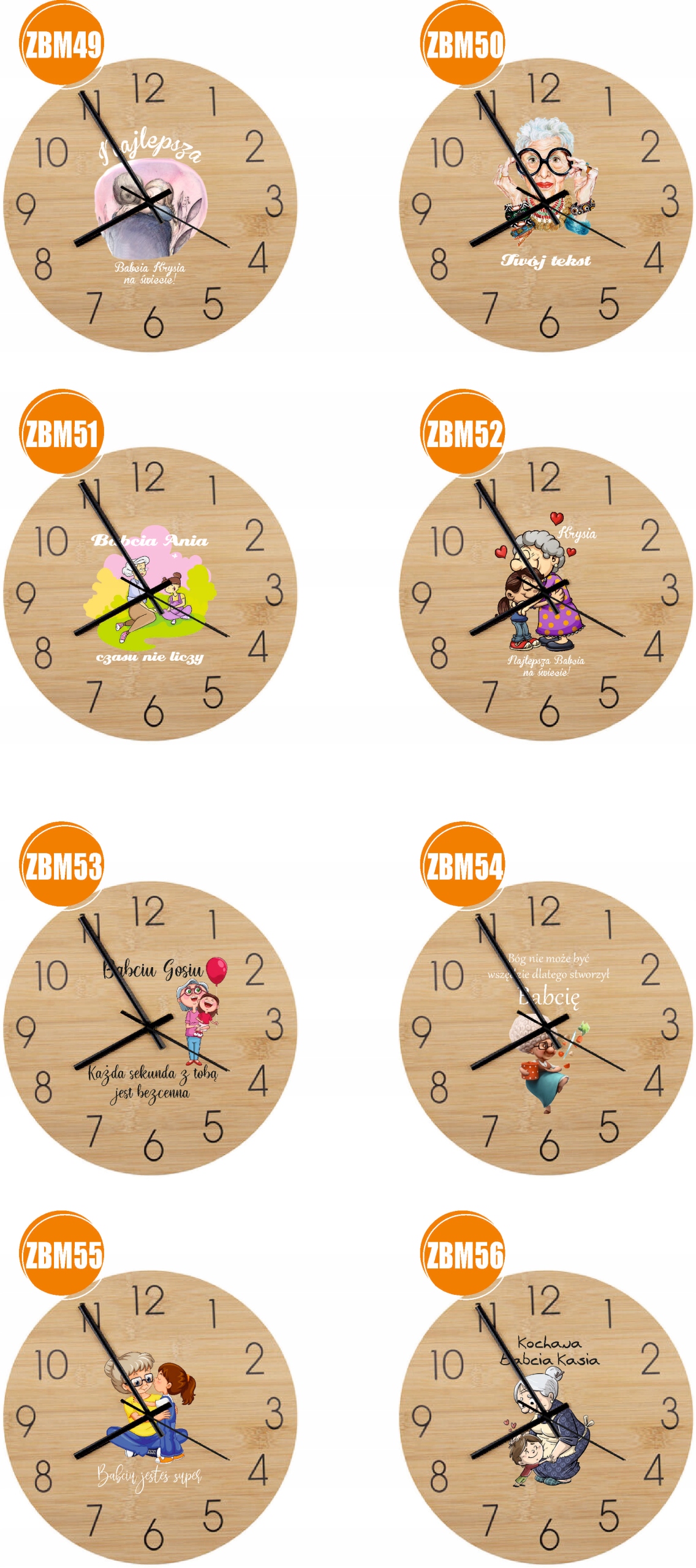 Bambusowy ZEGAR ścienny personalizacja nadruk prezent dla BABCI + imię