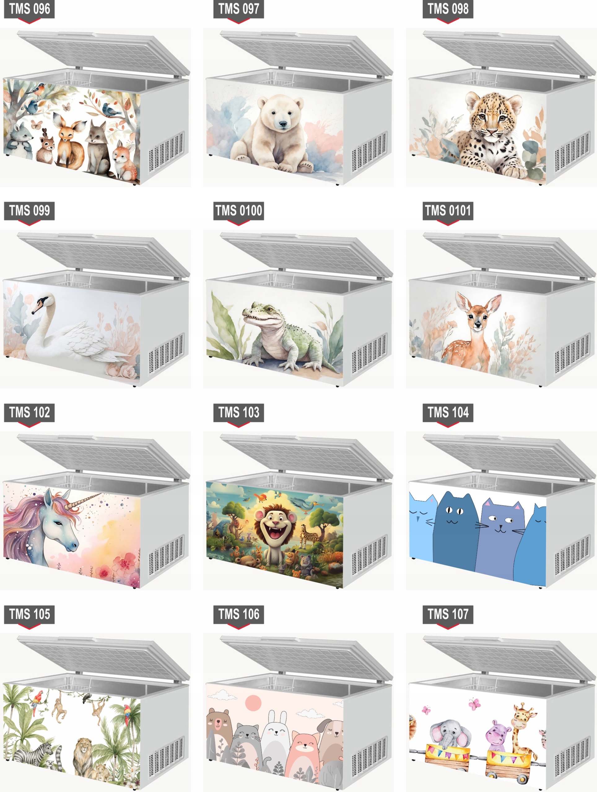 Naklejka samoprzylepna na zamrażarkę zmywarkę pralkę AKWARELOWE ZWIERZĘTA