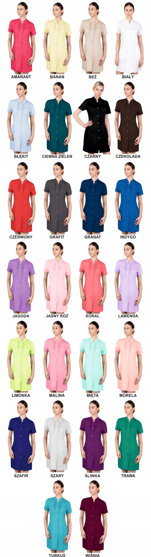 Fartuch kosmetyczny damski sukienka medyczna HAFT z TWOIM LOGO 10 sztuk