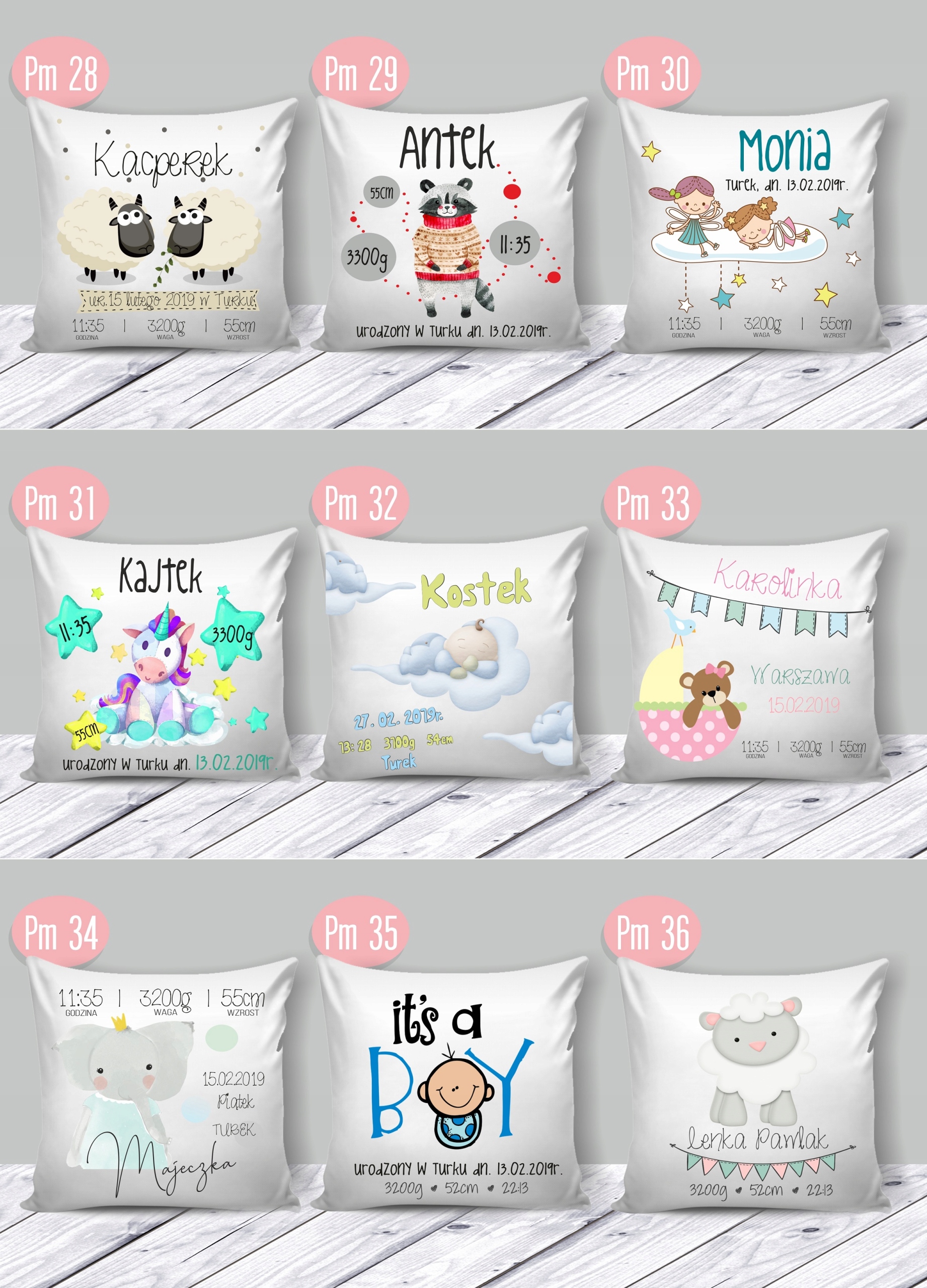 PODUSZKA METRYCZKA prezent CHRZEST roczek urodziny