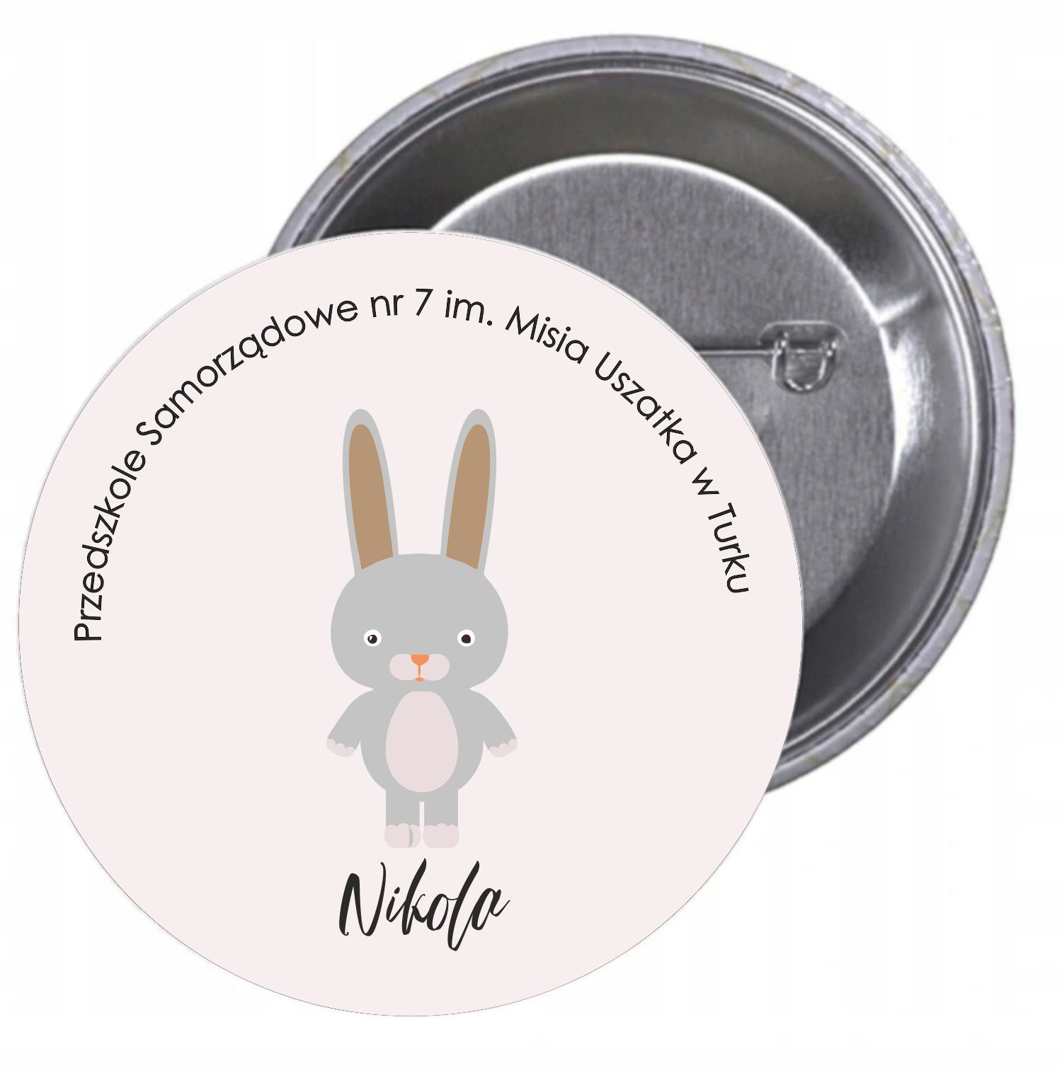 Przypinki buttony PRZEDSZKOLE królik- twój tekst