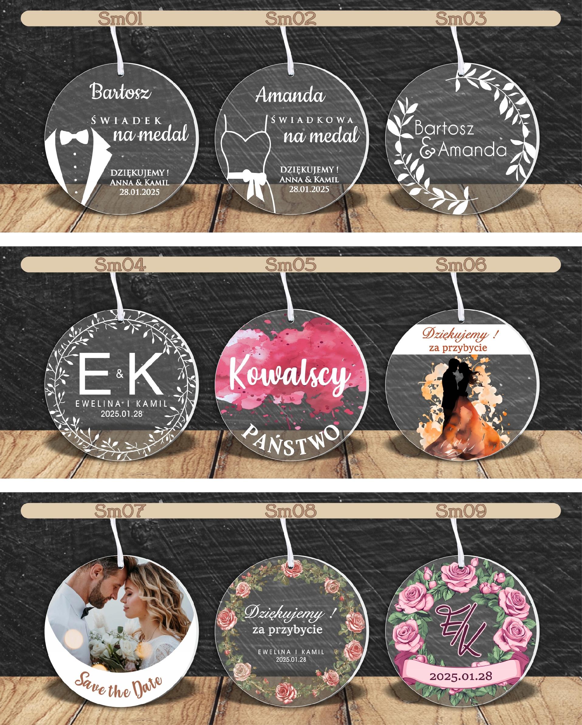 MEDAL z PLEXI nadrukiem UV PODZIĘKOWANIE DLA GOŚCI NA ŚLUB TWÓJ NAPIS