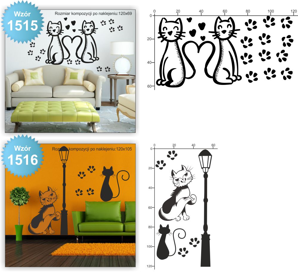 NAKLEJKI na ścianę KOTY KOT KOTKI naklejki 100cm
