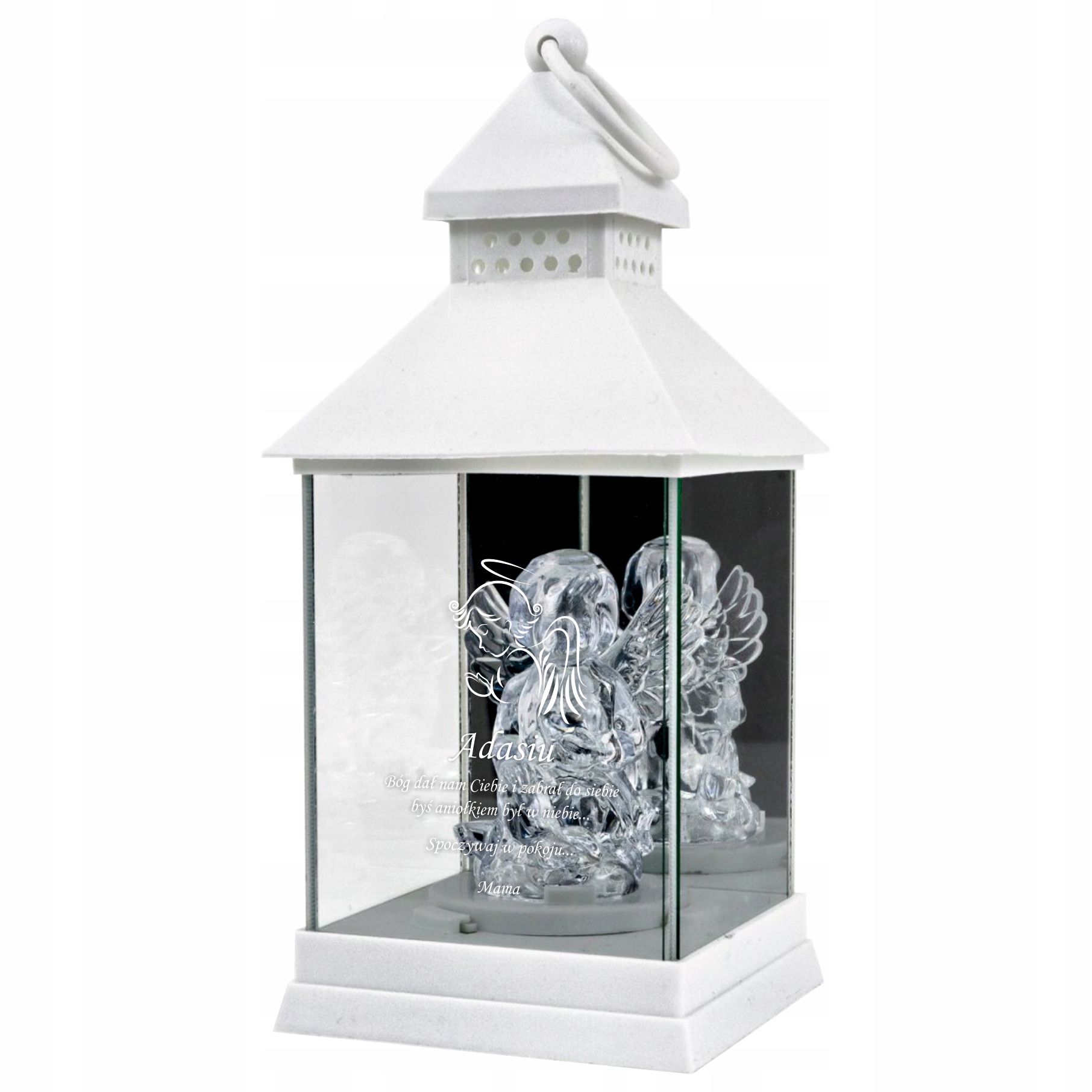 ZNICZ LAMPION aniołek LED grawer Rocznica Śmierci