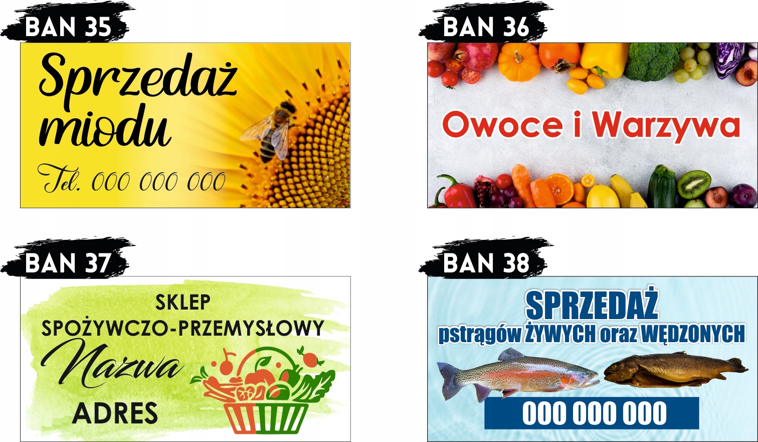 BANER OCZKOWANY reklamowy 100x50 cm różne wzory SPRZEDAŻ MIODU