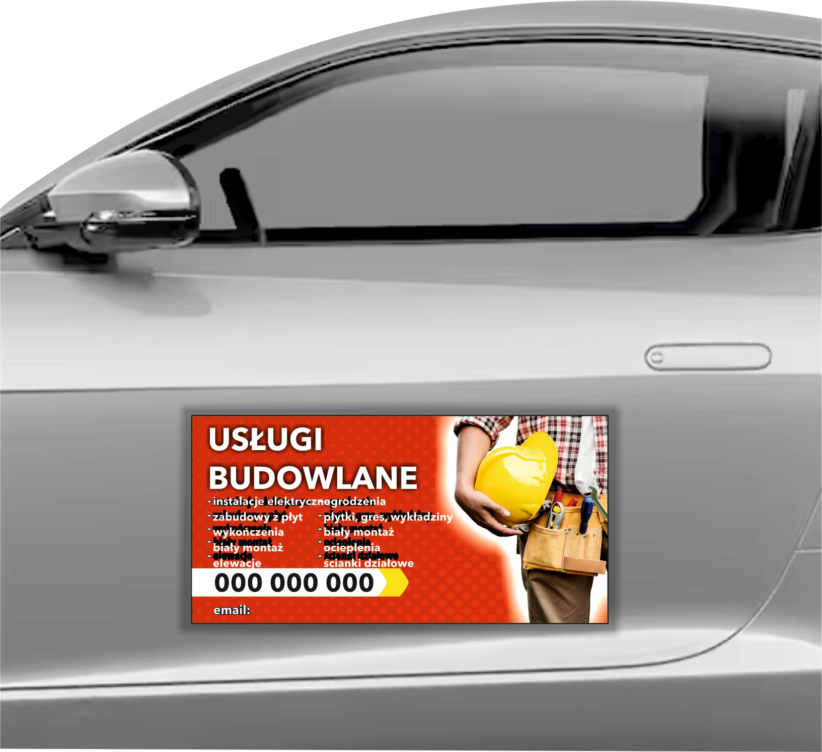 MAGNES NA SAMOCHÓD AUTO MAGNETYCZNA REKLAMA 60X30 USŁUGI BUDOWLANE