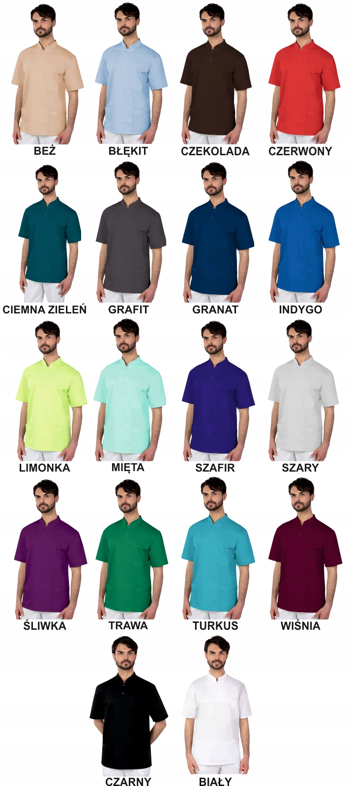 Bluza medyczna męska krótki rękaw z HAFTEM z TWOIM LOGO NAPISEM