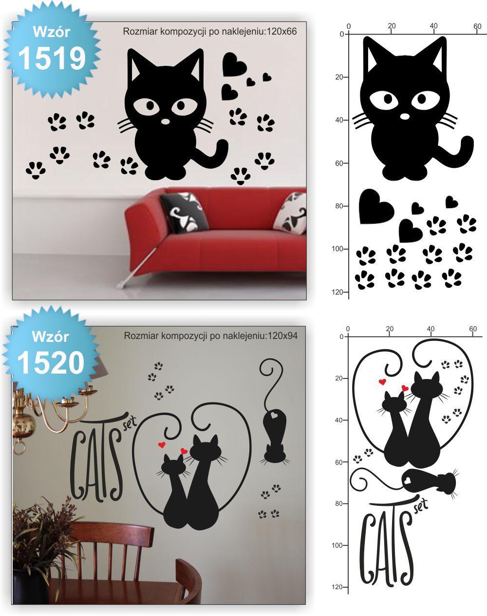 NAKLEJKI na ścianę KOTY KOT KOTKI naklejki 100cm