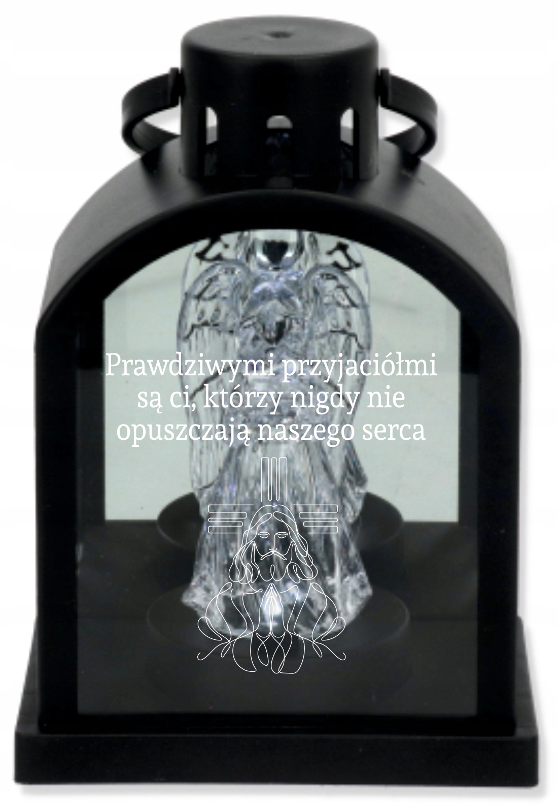 Latarenka LED znicz czarny z grawerem personalizowany DLA PRZYJACIELA