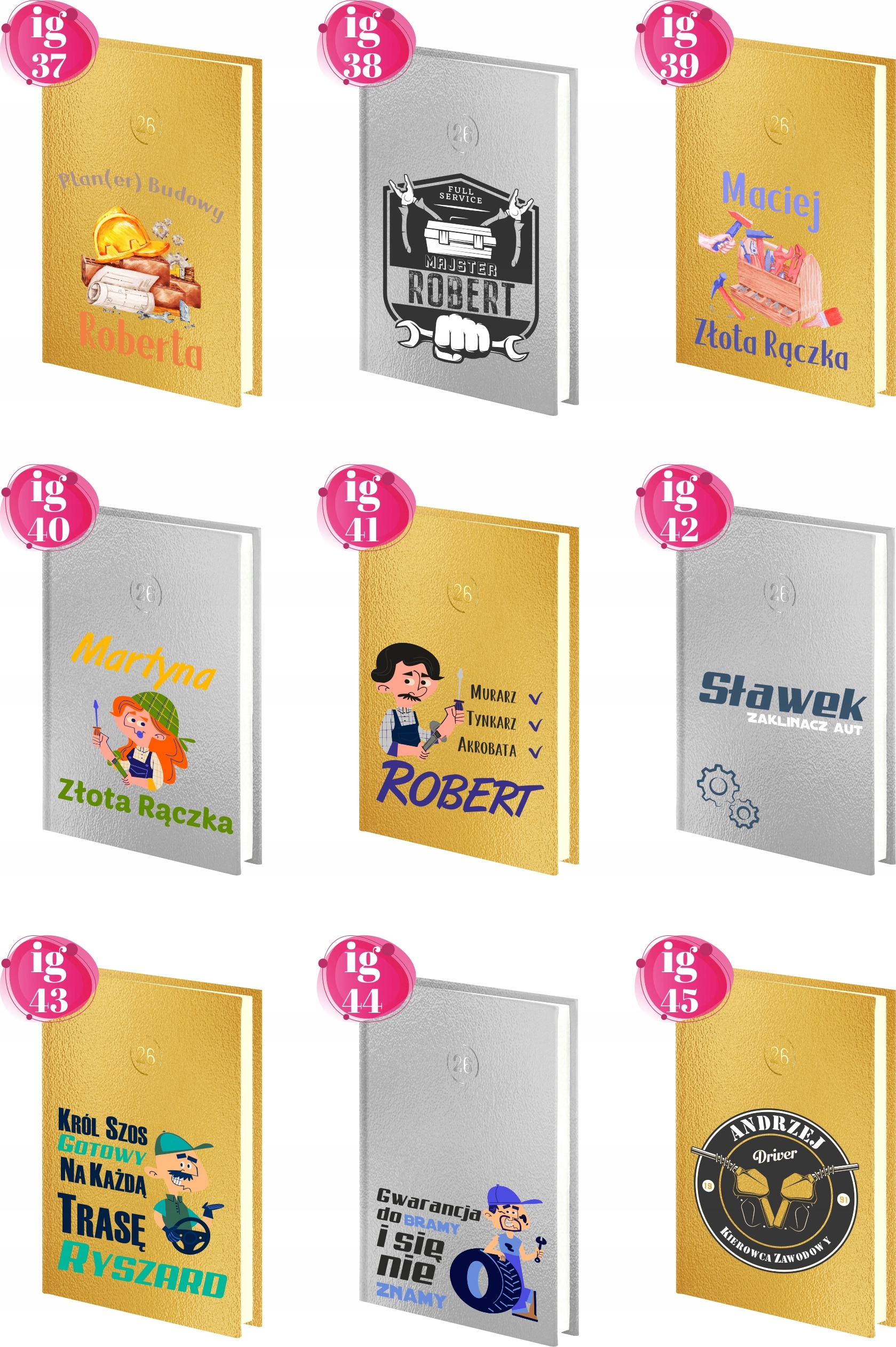 PLANER murarz tynkarz DZIENNY kalendarz książkowy A4 złoty srebrny