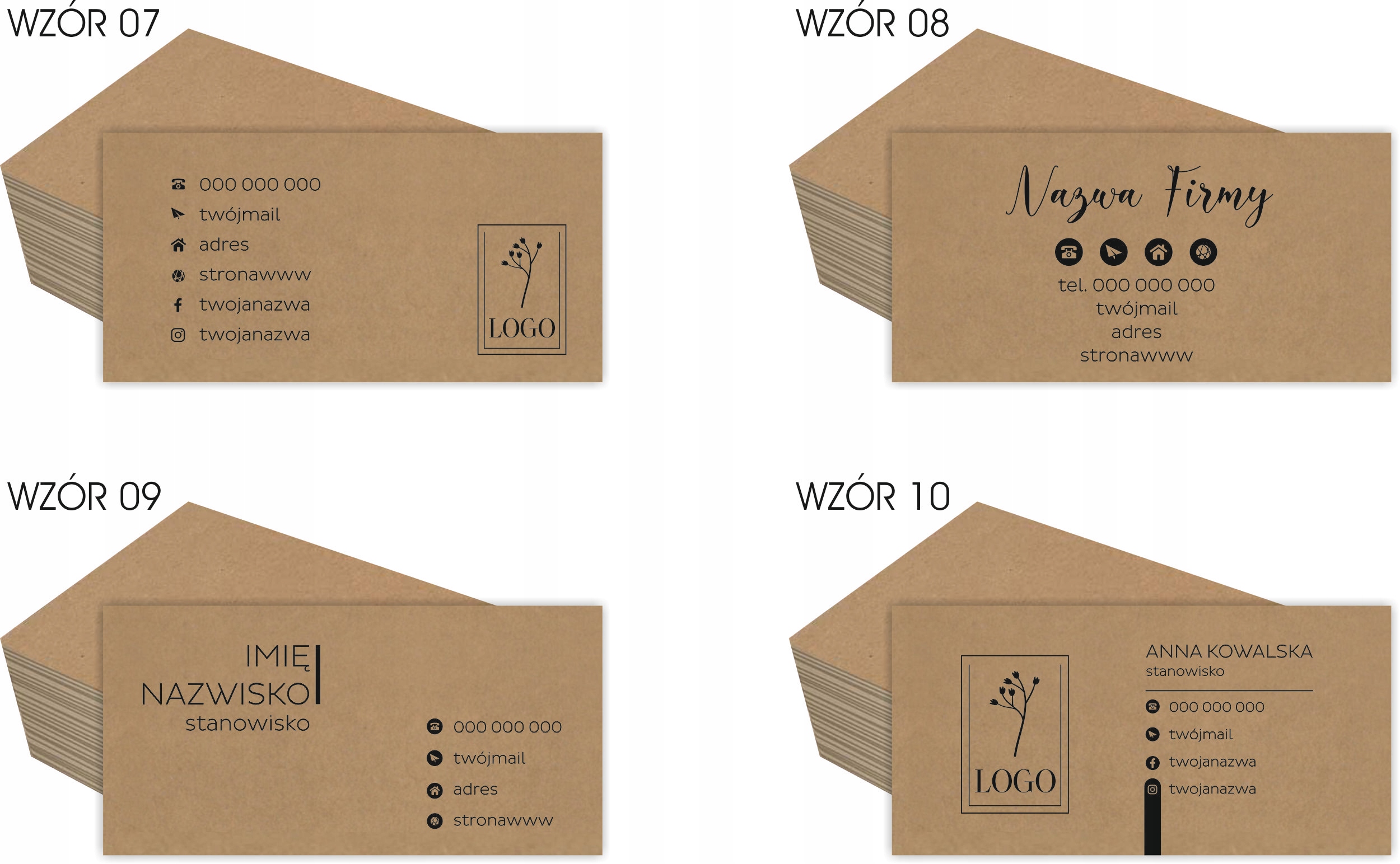 200 szt Eko wizytówki firmowe kraft 250g + PROJEKT karty metki cenówki