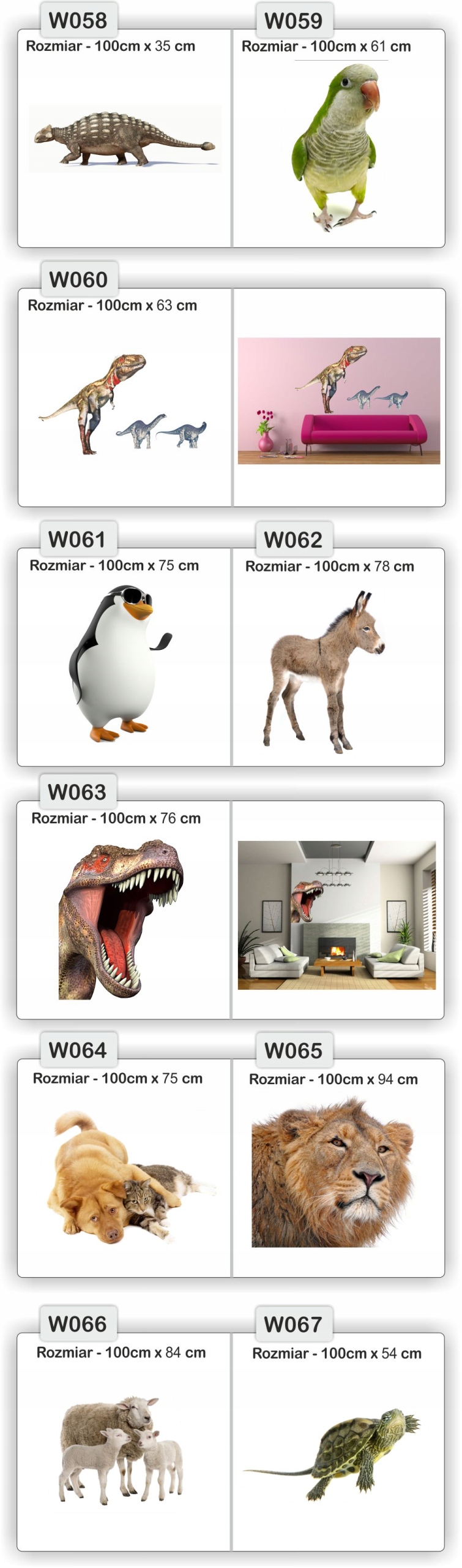 NAKLEJKA naklejki zwierzęta 120 cm koń psy koty