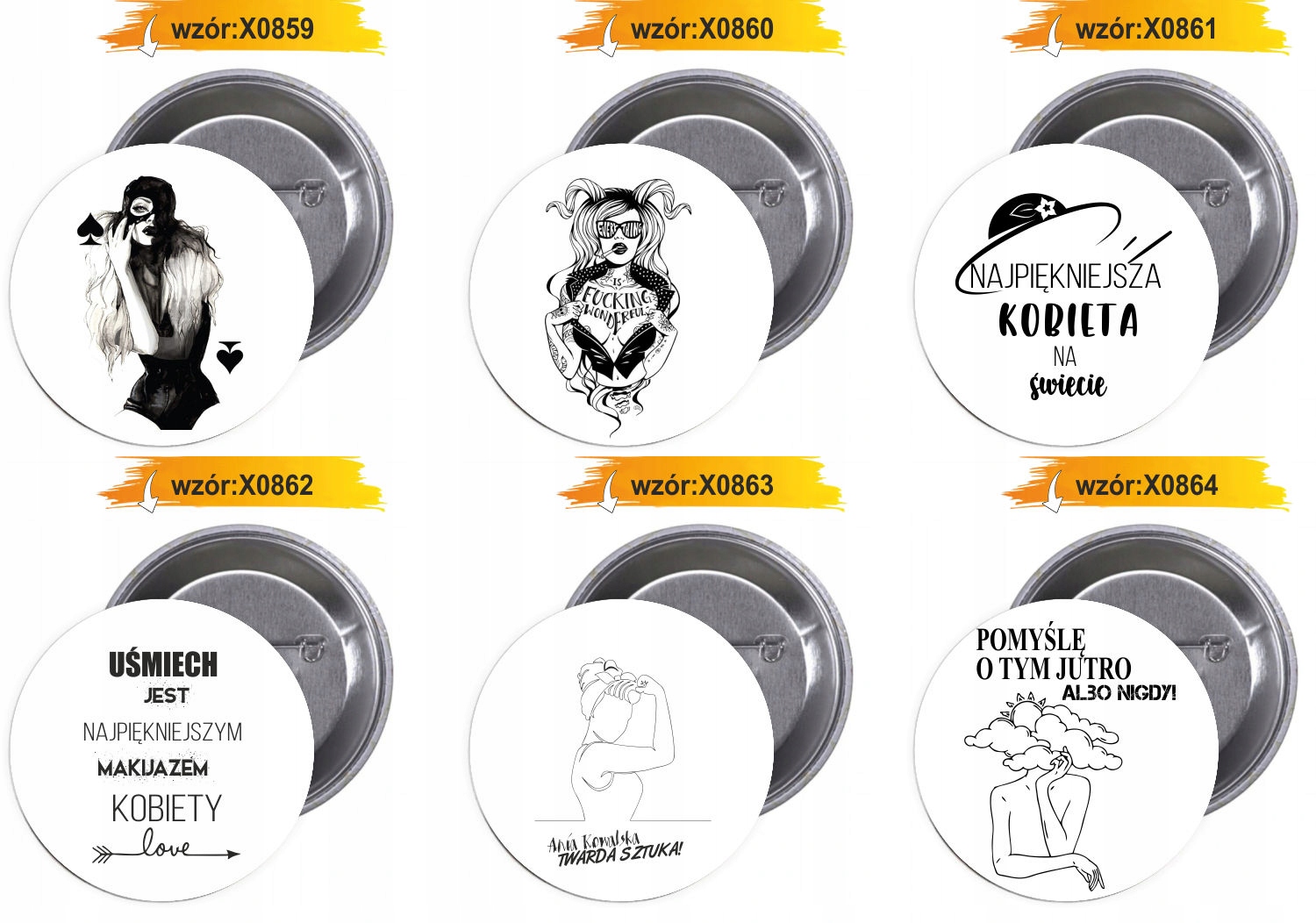 Przypinki buttony DZIEŃ KOBIET JESTEM MĘŻATKĄ