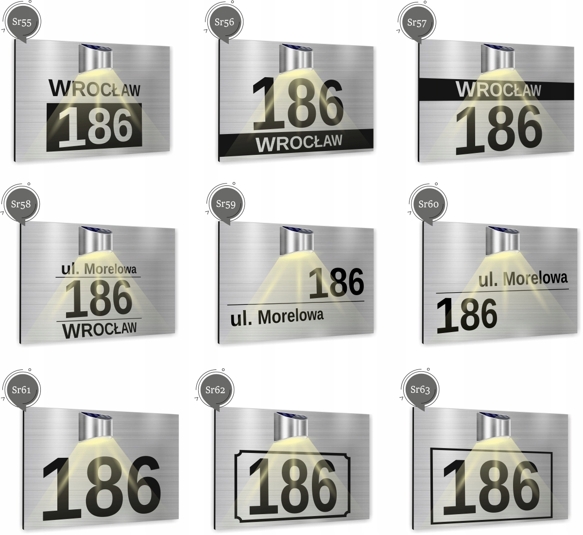 Tabliczka adresowa nierdzewna Tablica numer domu 40x30 cm lampka LED
