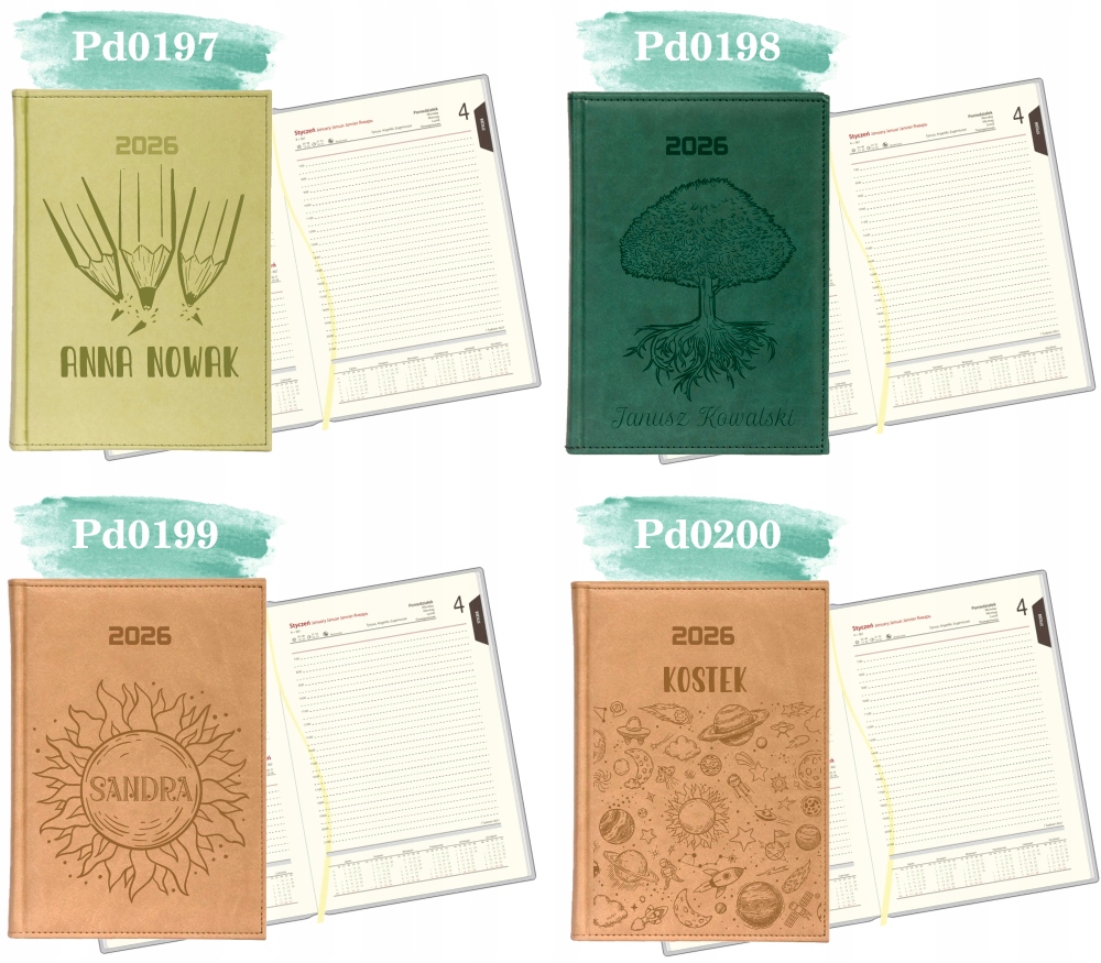 Stylowy kalendarz twoje imię napis książkowy A5 2026 grawer terminarz
