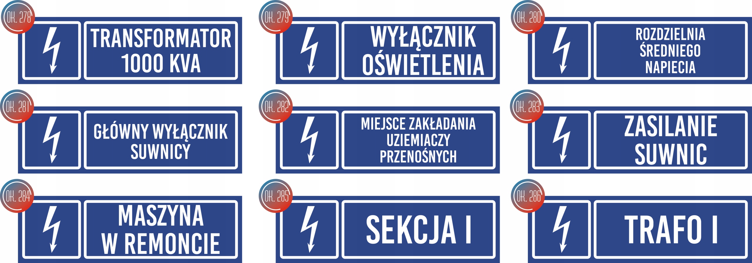 Tabliczka informacyjna - Napięcie 500V grawer piktogram 20x6 cm dużo wzorów