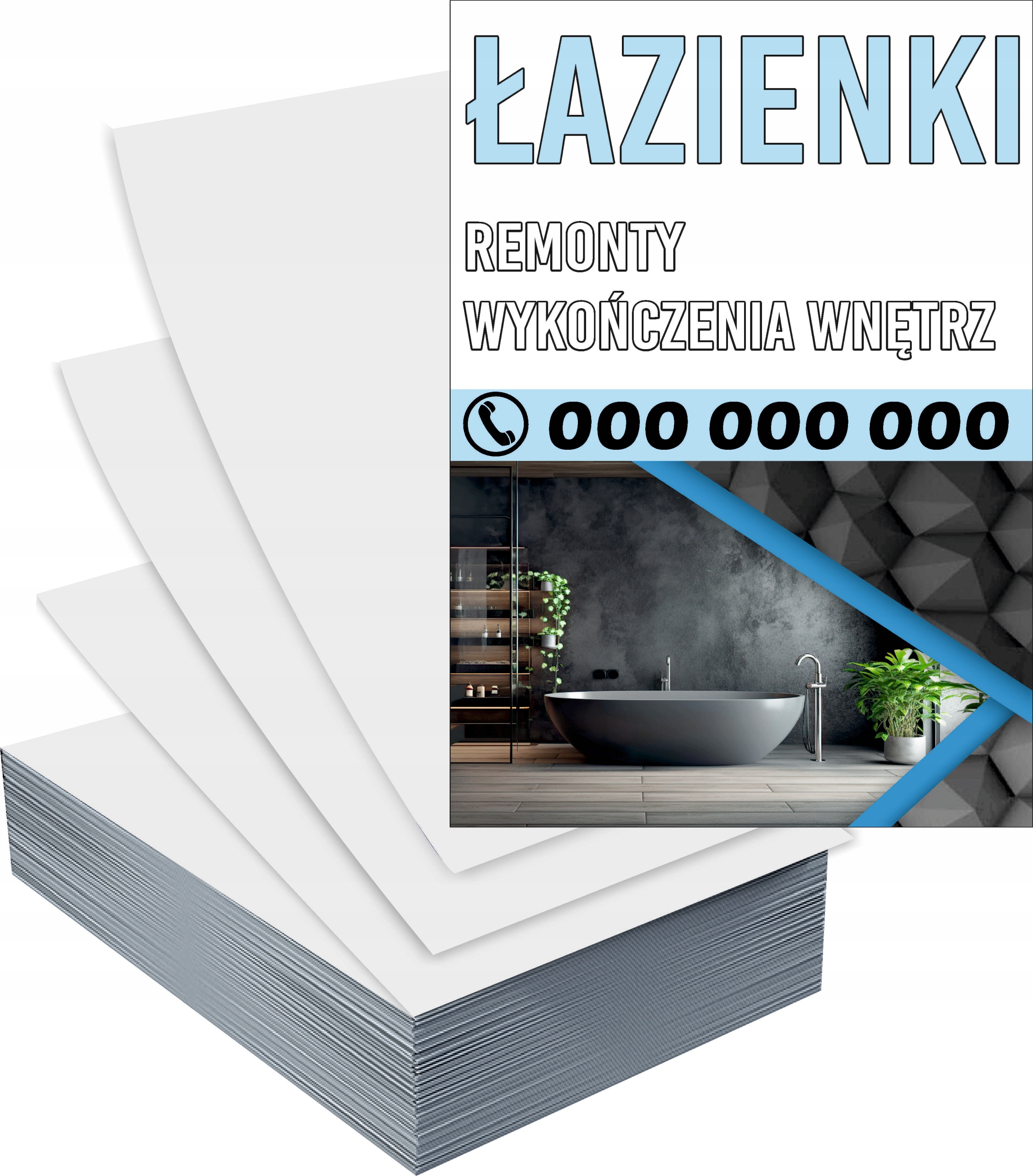 Ulotki A4 100szt reklamowe firmowe ŁAZIENKI REMONTY WYKOŃCZENIA dużo wzorów