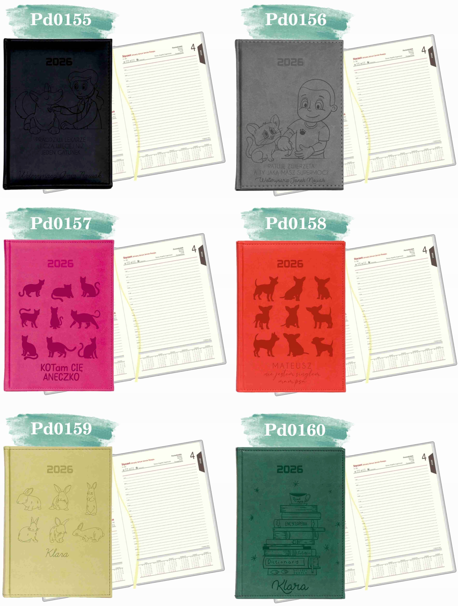 GRAWEROWANY KALENDARZ DZIENNY terminarz A5 2026 prezent dla weterynarza