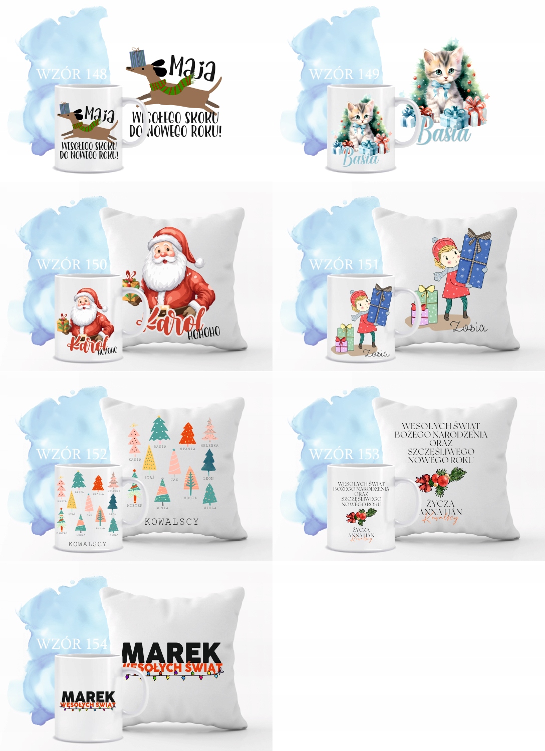 Zestaw PODUSZKA i KUBEK mikołajkowy świąteczny PREZENT twój tekst imię