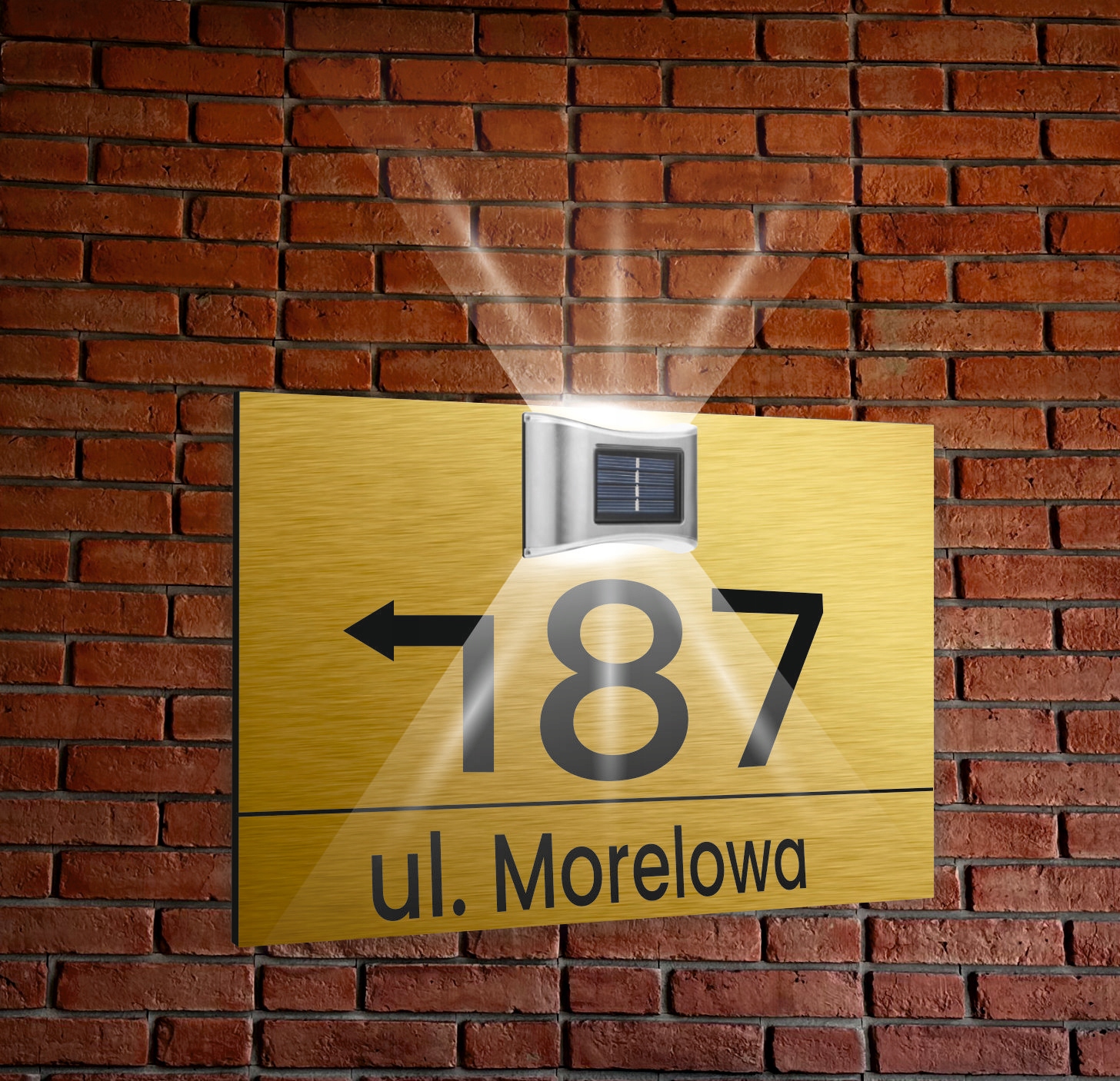 ZŁOTA TABLICZKA ADRESOWA nierdzewna dibond z lampką numer domu 40x30