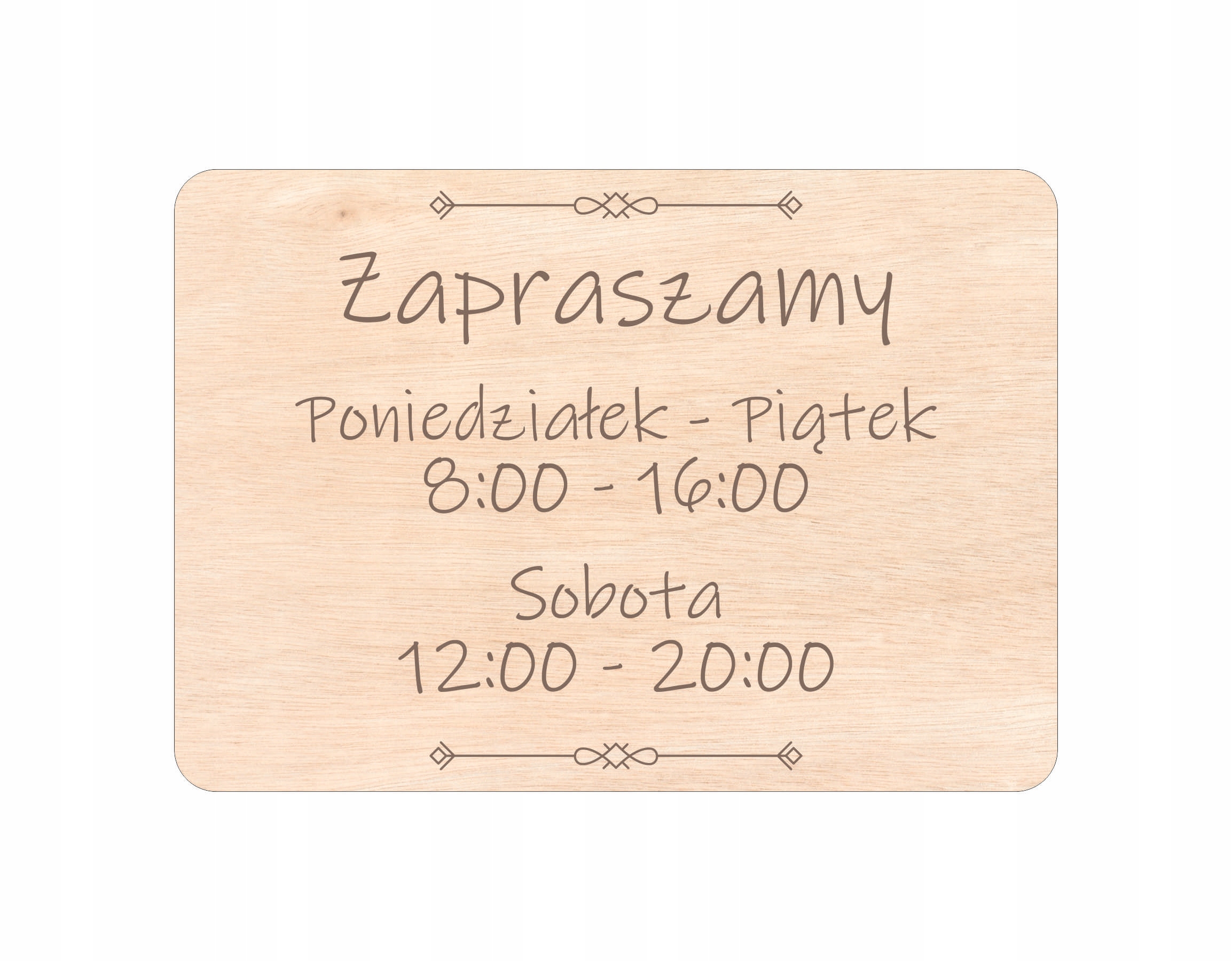 Grawer TABLICZKA DREWNIANA zapraszamy godziny otwarcia A5 personalizowana