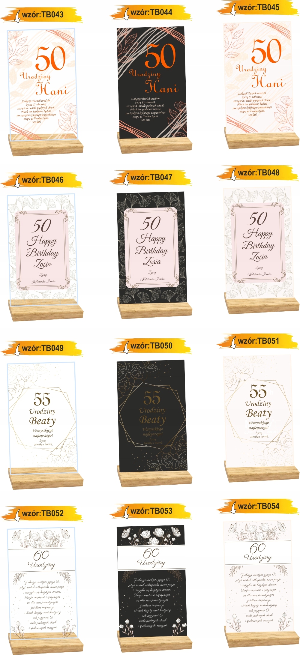 STATUETKA RAMKA 70 urodziny personalizowany prezent z życzeniami nadruk UV