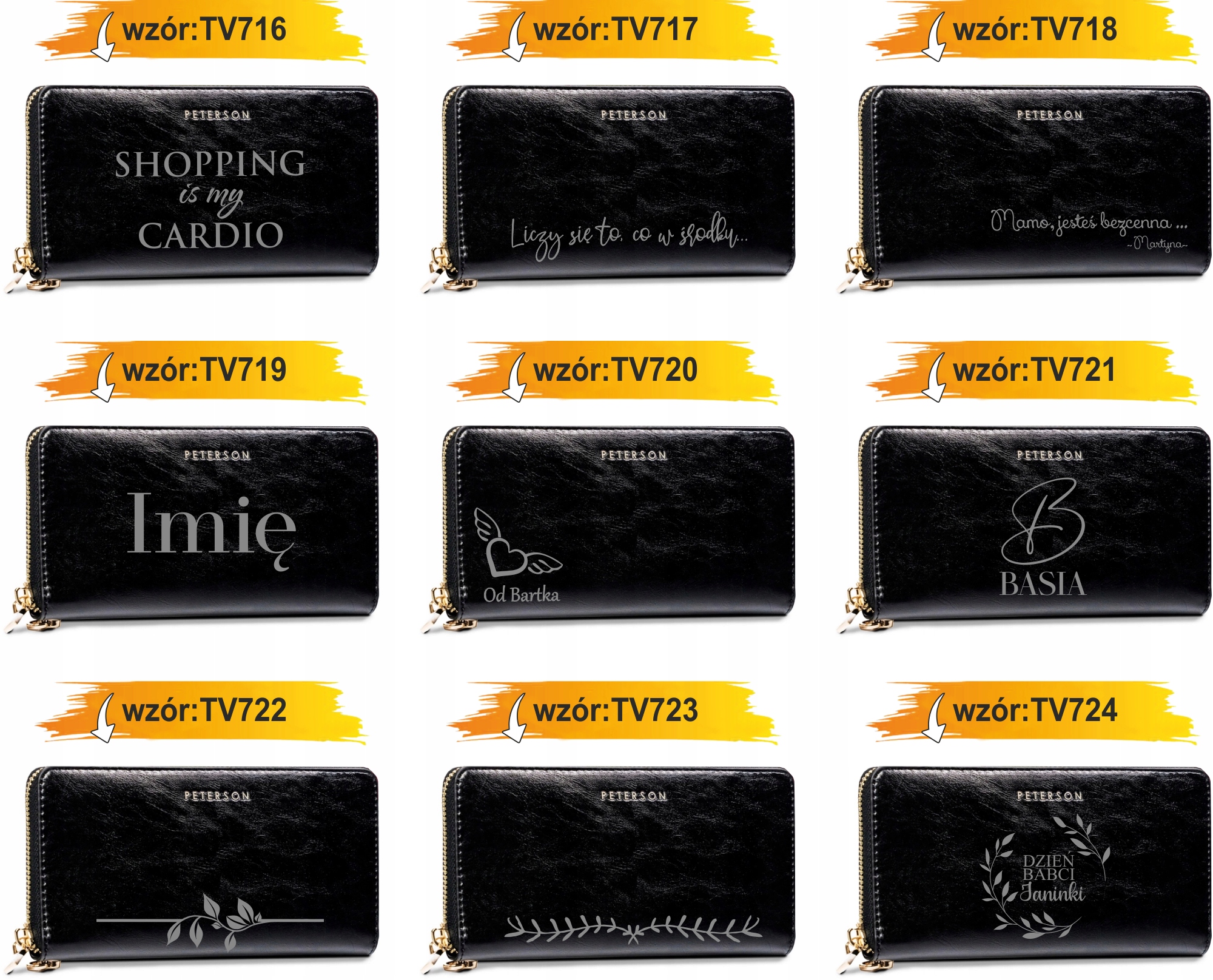 Portfel damski skórzany czarny GRAWER personalizowany prezent twój napis