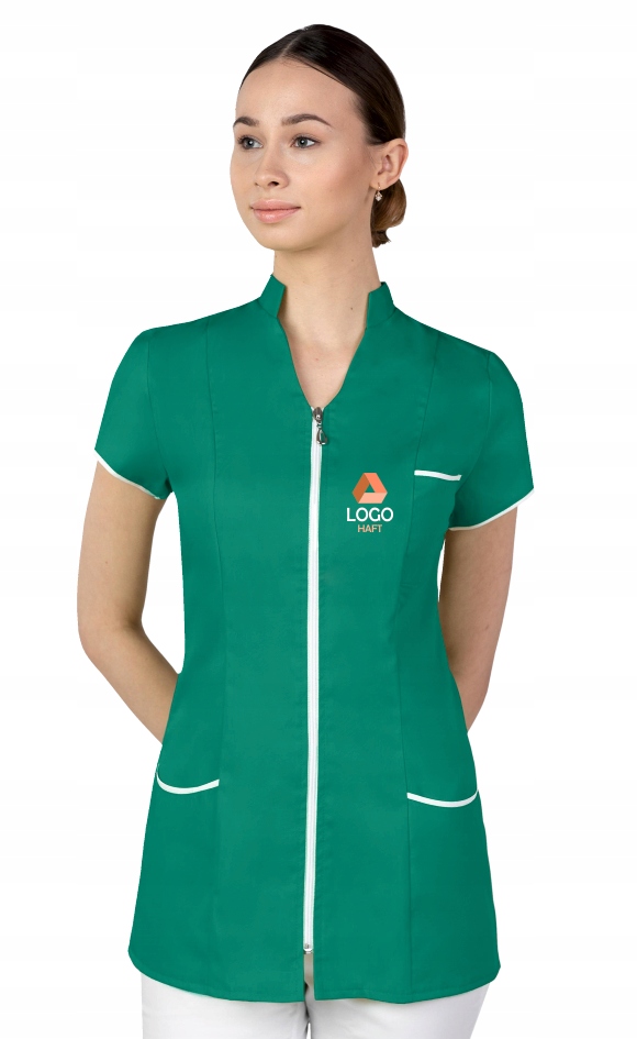 Fartuch medyczny kosmetyczny damski na suwak HAFT z TWOIM LOGO NAPIS 10 szt