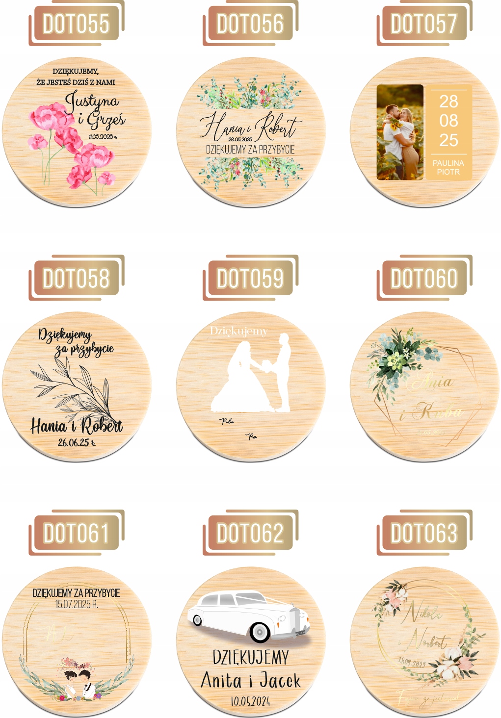 OTWIERACZ DREWNIANY magnes z waszym zdjęciem PODZIĘKOWANIE NA WESELE ŚLUB