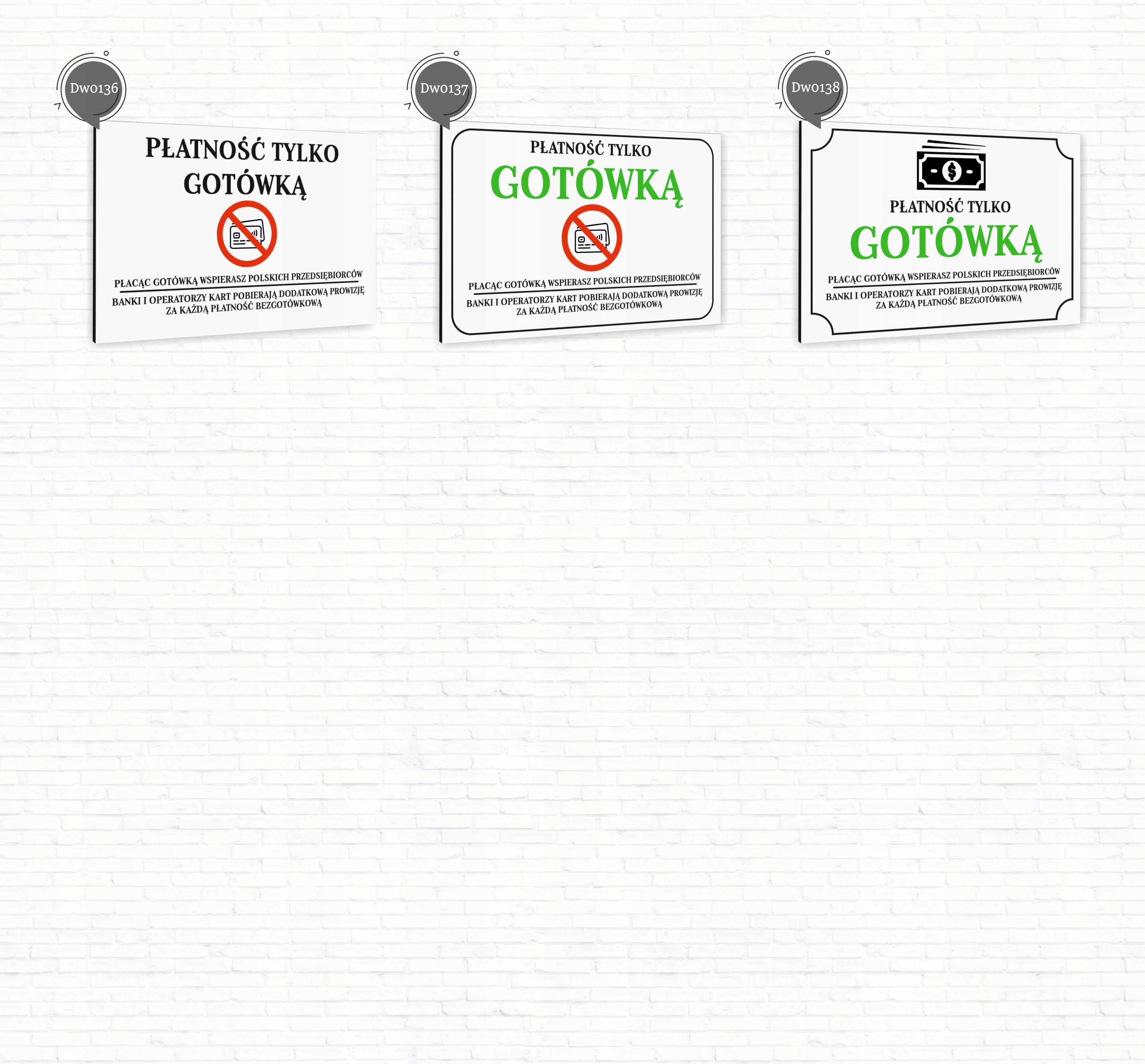 Tabliczka znak informacyjny 30x20 Biała PŁATNOŚĆ TYLKO GOTÓWKĄ Dibond