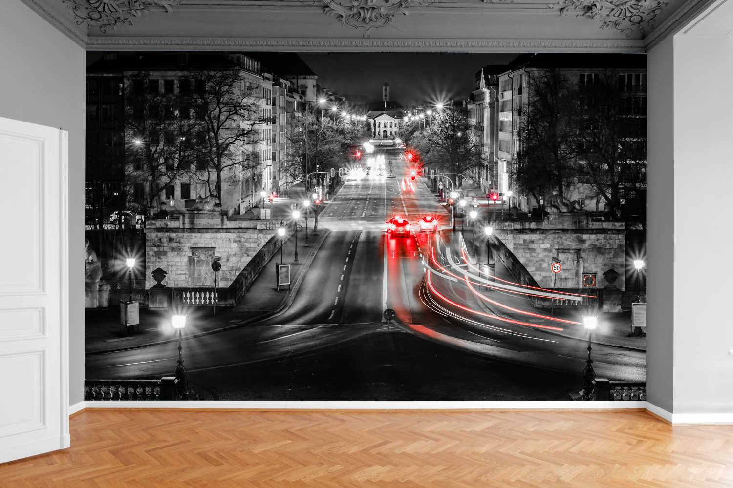 Fototapeta CZARNO BIAŁA MIASTO NOCĄ ULICA 130x80